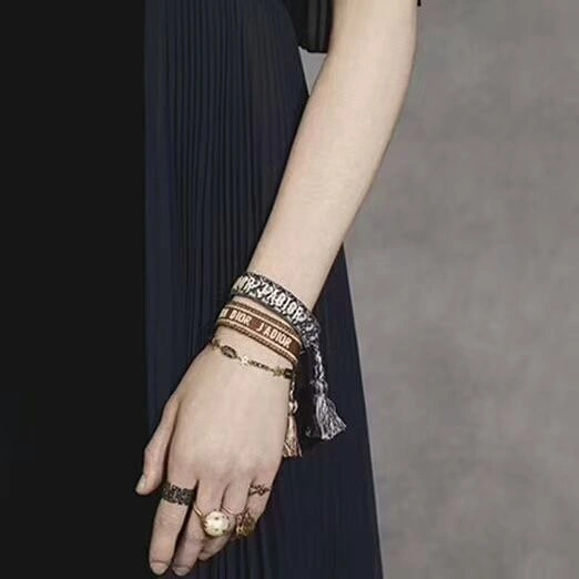 Vintage Style Christian Dior Jadior Black Logo Motif-Yellow Brass Star Womens Bracelet Price USA Replica