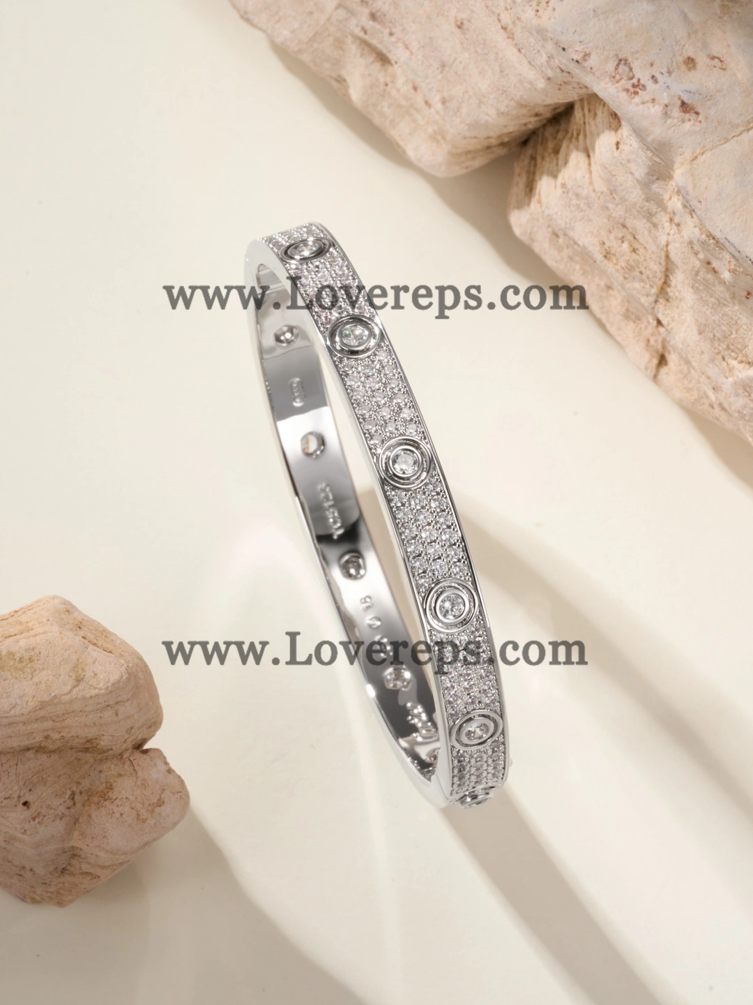 Wax Setting) Cartier Diamond-Paved Love Bracelet with 10 Big Diamonds White Gold