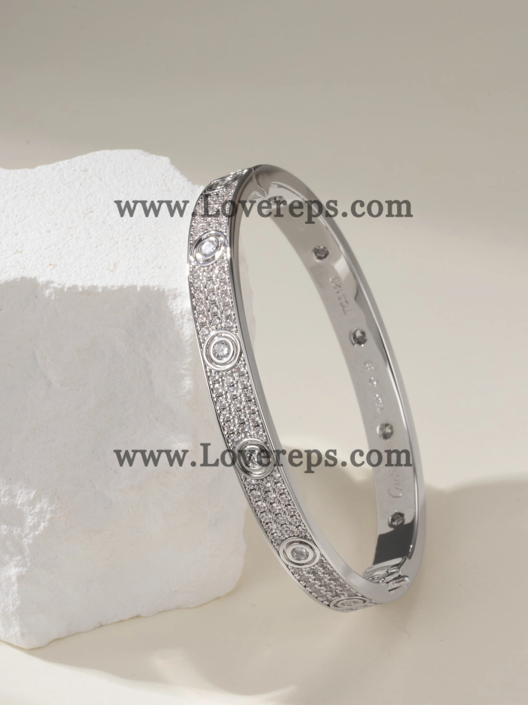 Wax Setting) Cartier Diamond-Paved Love Bracelet with 10 Big Diamonds White Gold