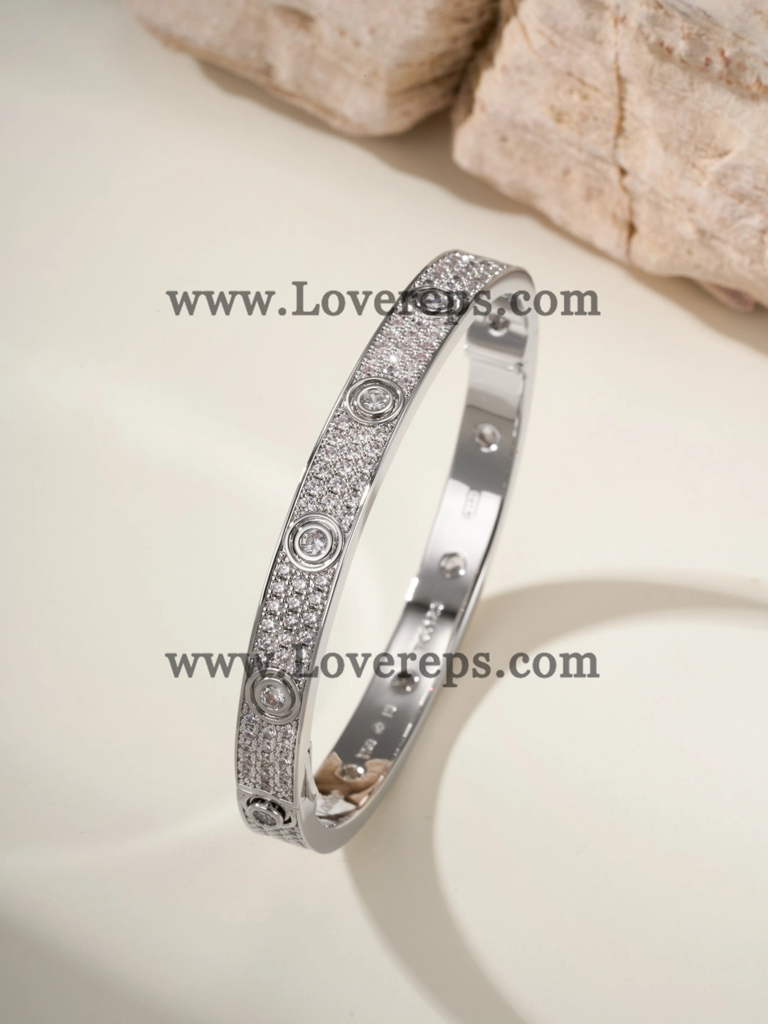 Wax Setting) Cartier Diamond-Paved Love Bracelet with 10 Big Diamonds White Gold