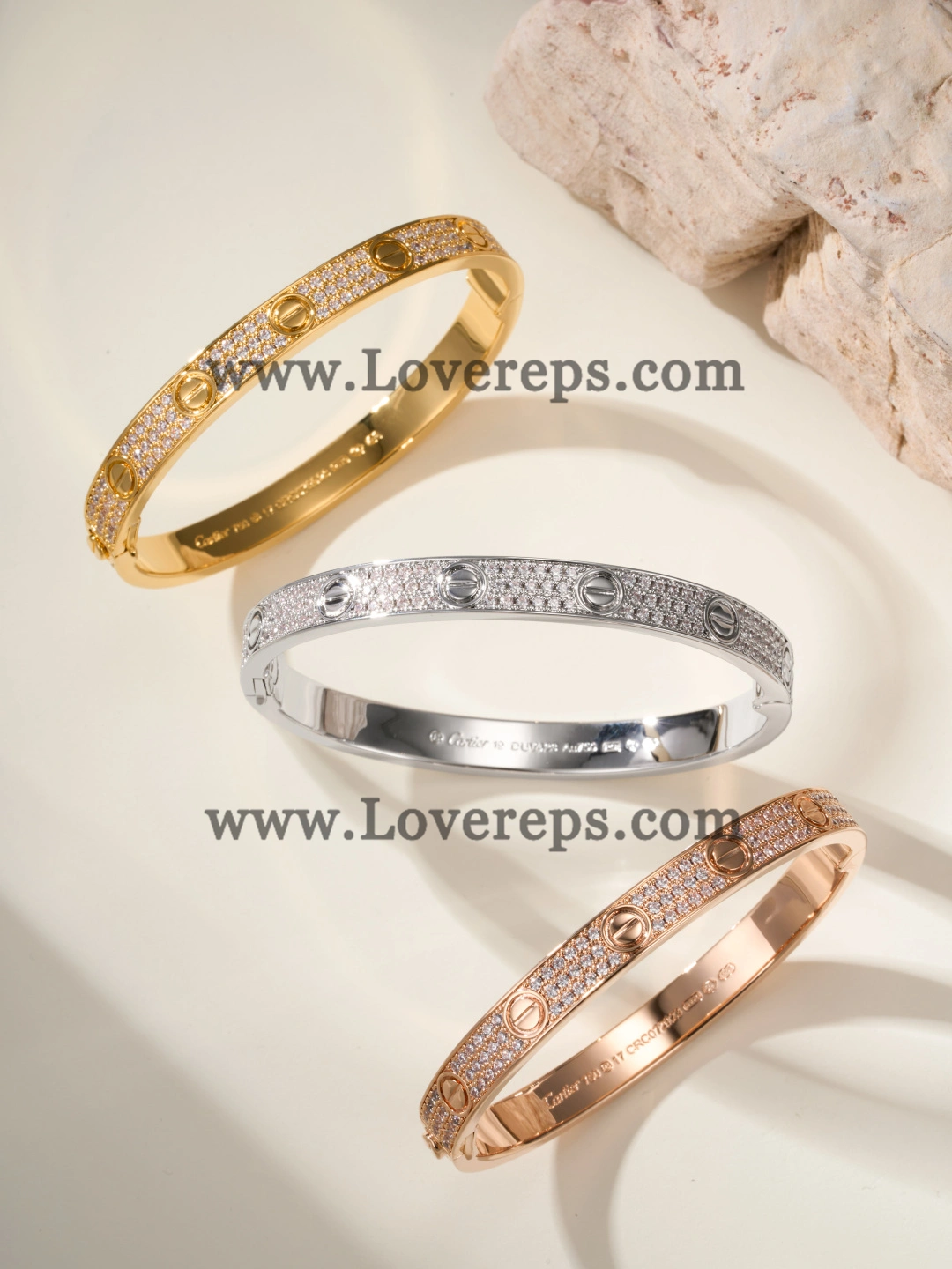 Wax Setting) Cartier Love Bracelet With Pave Diamonds Yellow Gold Rose Gold White Gold