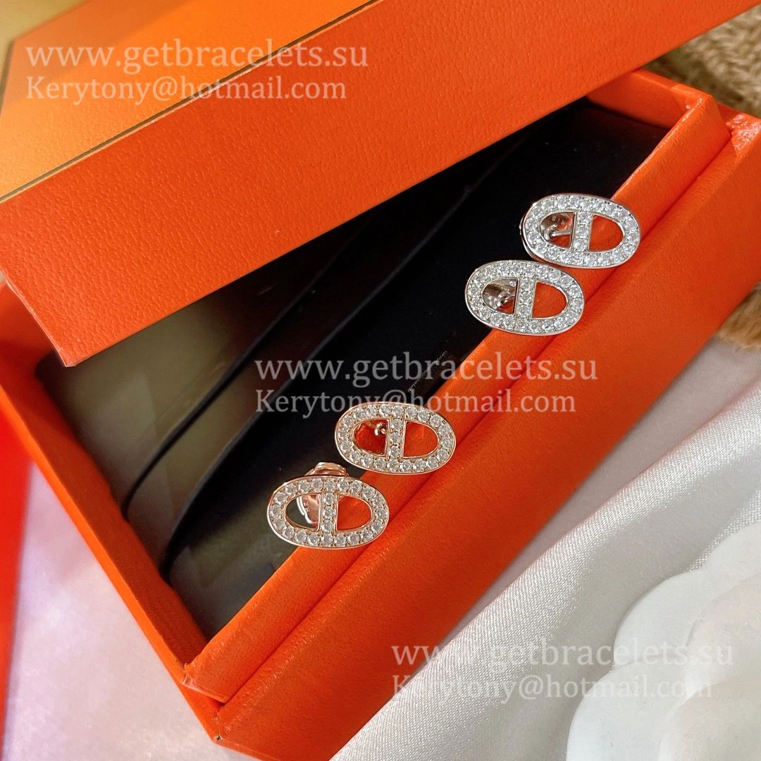 Wholesale Hermes Chaine D’Ancre Earrings With Pave Diamonds Rose Gold White Gold