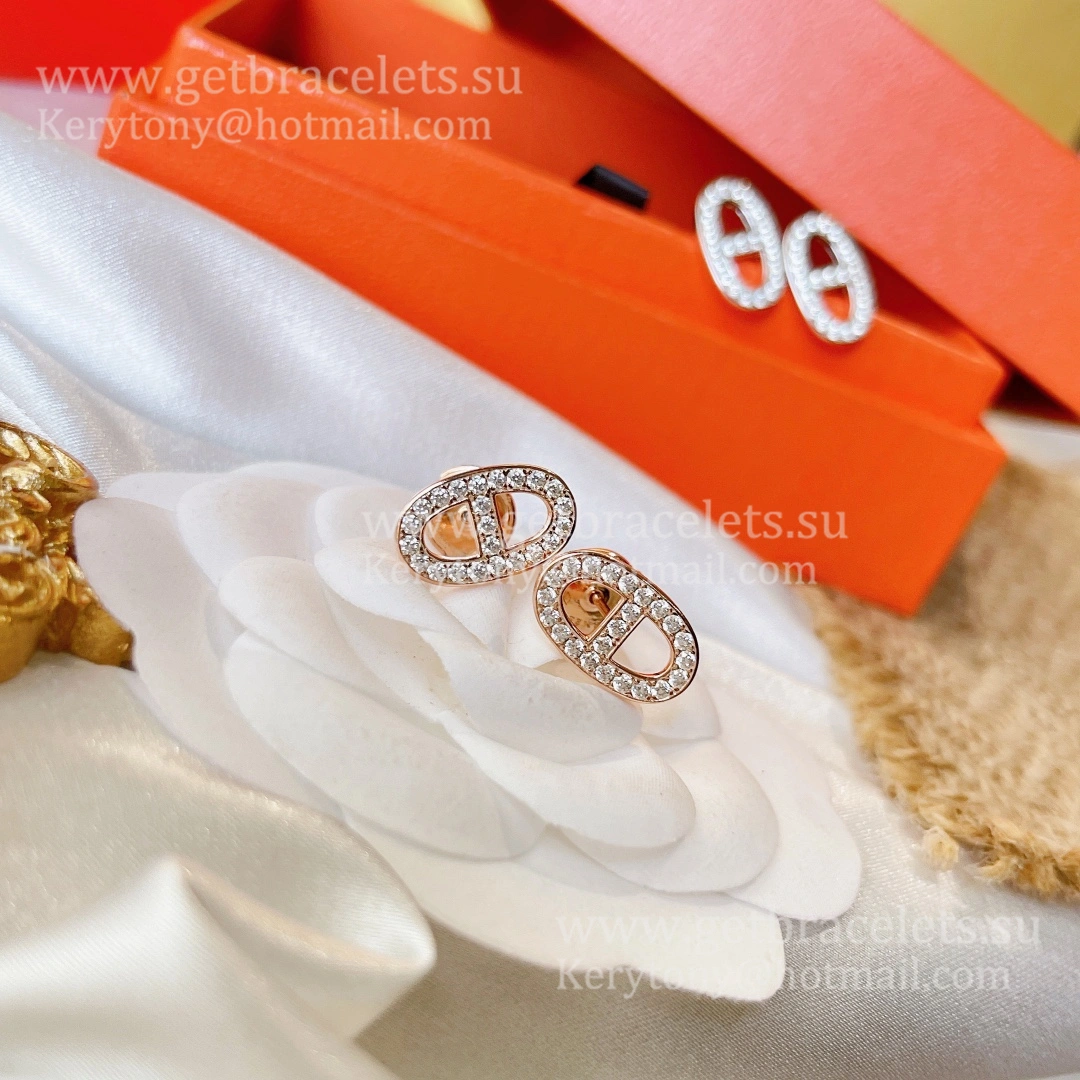 Wholesale Hermes Chaine D’Ancre Earrings With Pave Diamonds Rose Gold White Gold