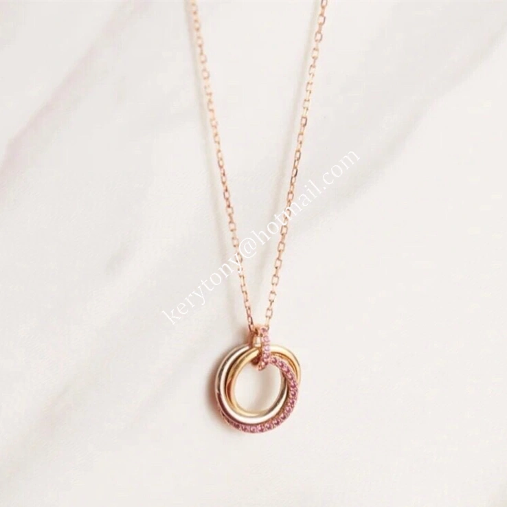 Women Fashion Jewellery Cartier Trinity Necklace White Gold Yellow Gold with Pink Diamonds Online Sale