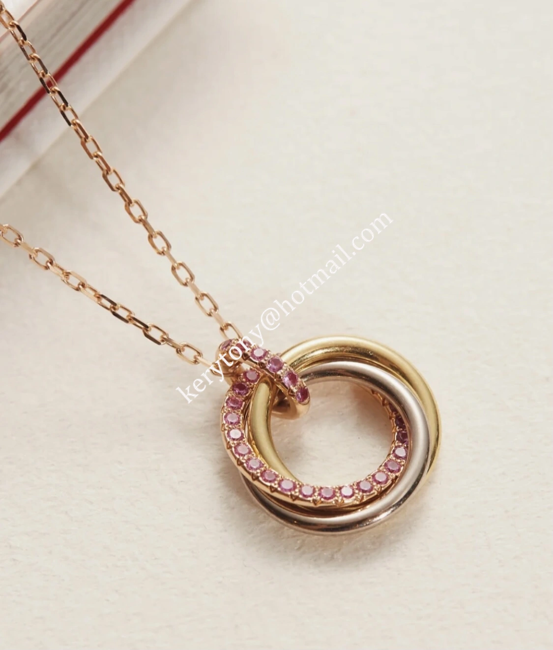 Women Fashion Jewellery Cartier Trinity Necklace White Gold Yellow Gold with Pink Diamonds Online Sale