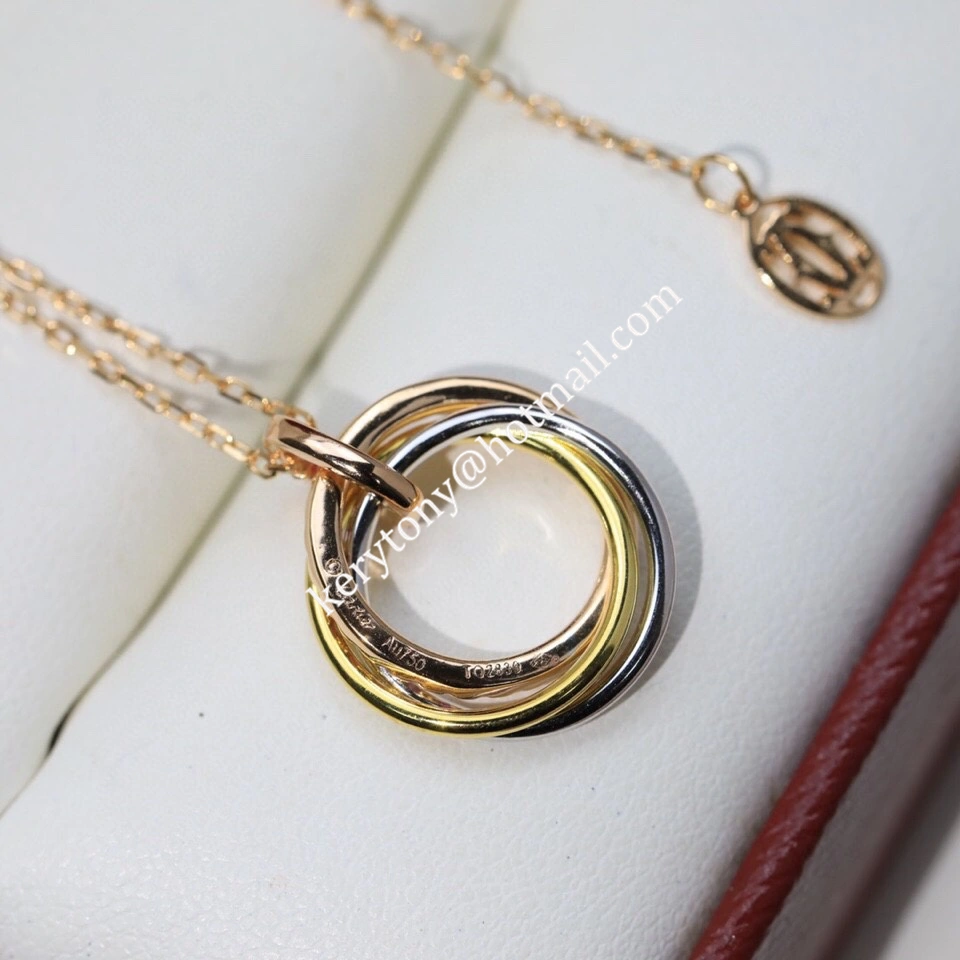 Women Fashion Jewellery Cartier Trinity Necklace White Gold Yellow Gold with Pink Diamonds Online Sale