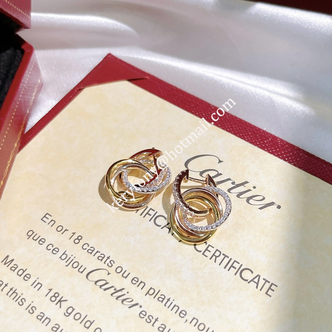 Women’s Luxury Cartier Trinity Earrings White Gold Yellow Gold Rose Gold with Diamonds B8301259 for Gift