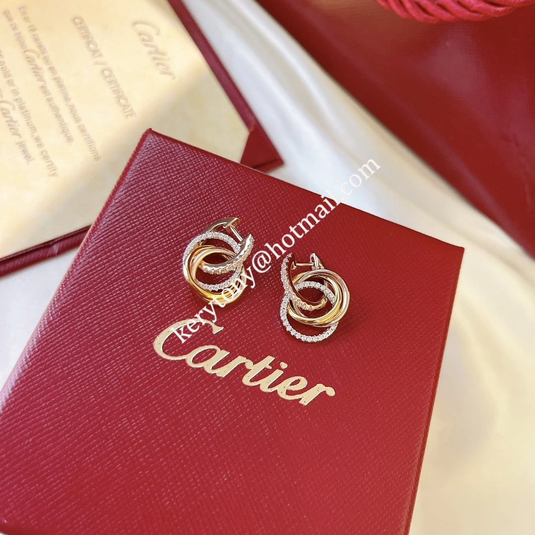Women’s Luxury Cartier Trinity Earrings White Gold Yellow Gold Rose Gold with Diamonds B8301259 for Gift