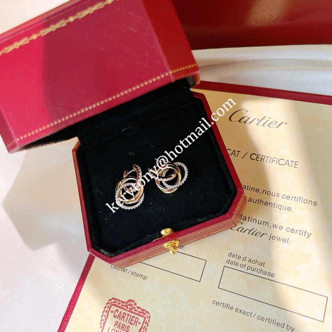 Women’s Luxury Cartier Trinity Earrings White Gold Yellow Gold Rose Gold with Diamonds B8301259 for Gift