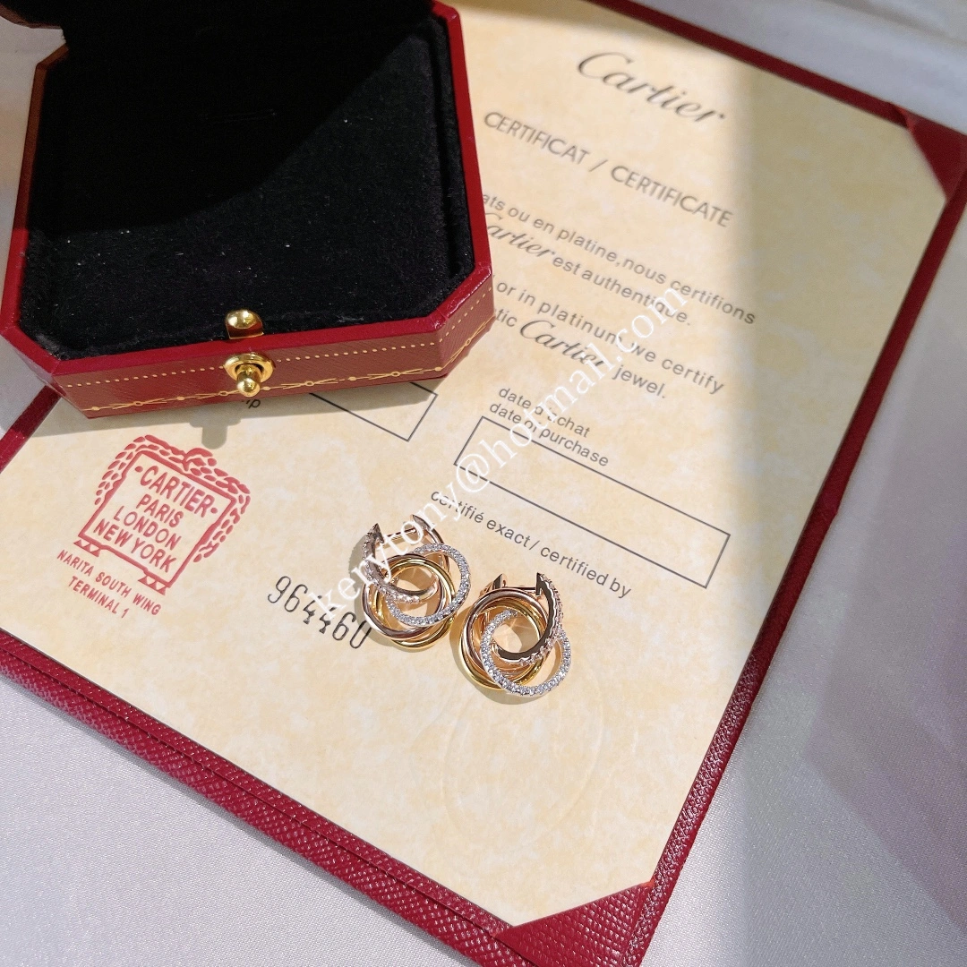 Women’s Luxury Cartier Trinity Earrings White Gold Yellow Gold Rose Gold with Diamonds B8301259 for Gift