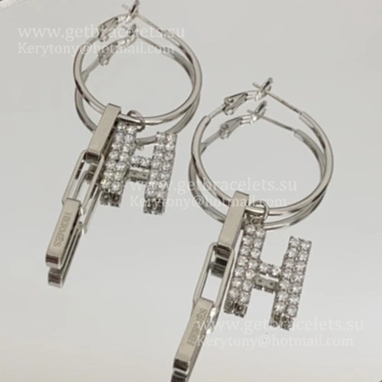 Worthy Hermes Women H LOGO Sterling Silver Earrings With Diamonds