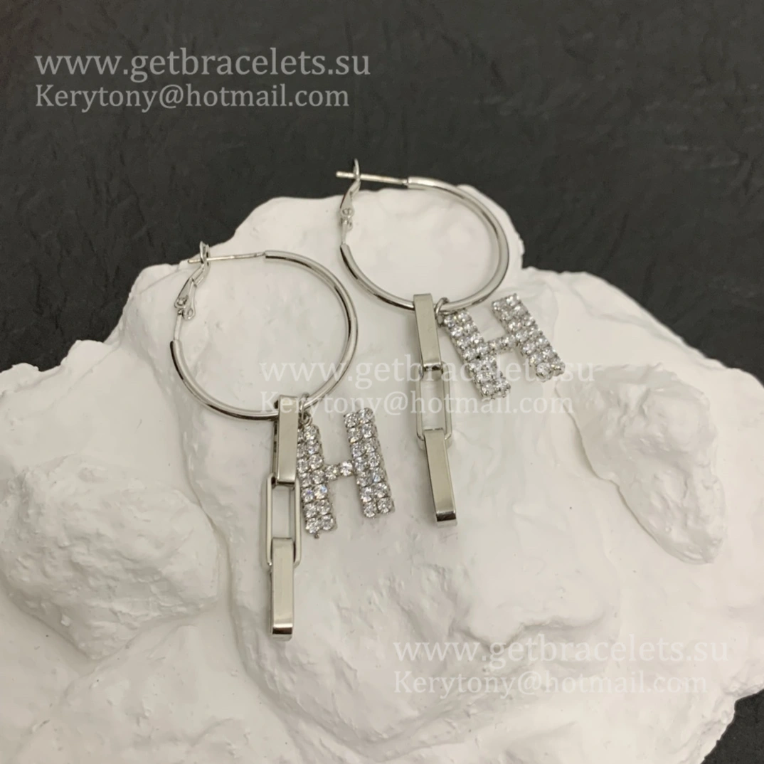 Worthy Hermes Women H LOGO Sterling Silver Earrings With Diamonds