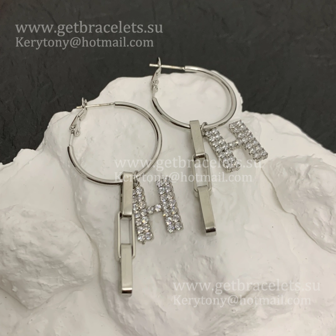 Worthy Hermes Women H LOGO Sterling Silver Earrings With Diamonds