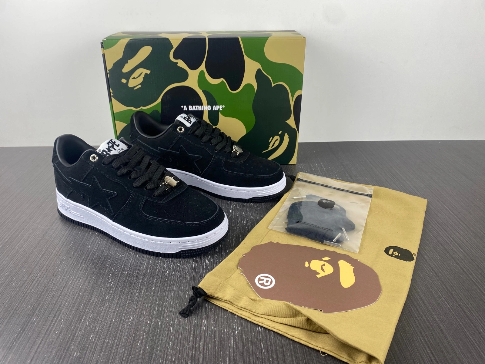 Snug A Bathing Ape Bape Sta Black Suede 1H70-191- 672