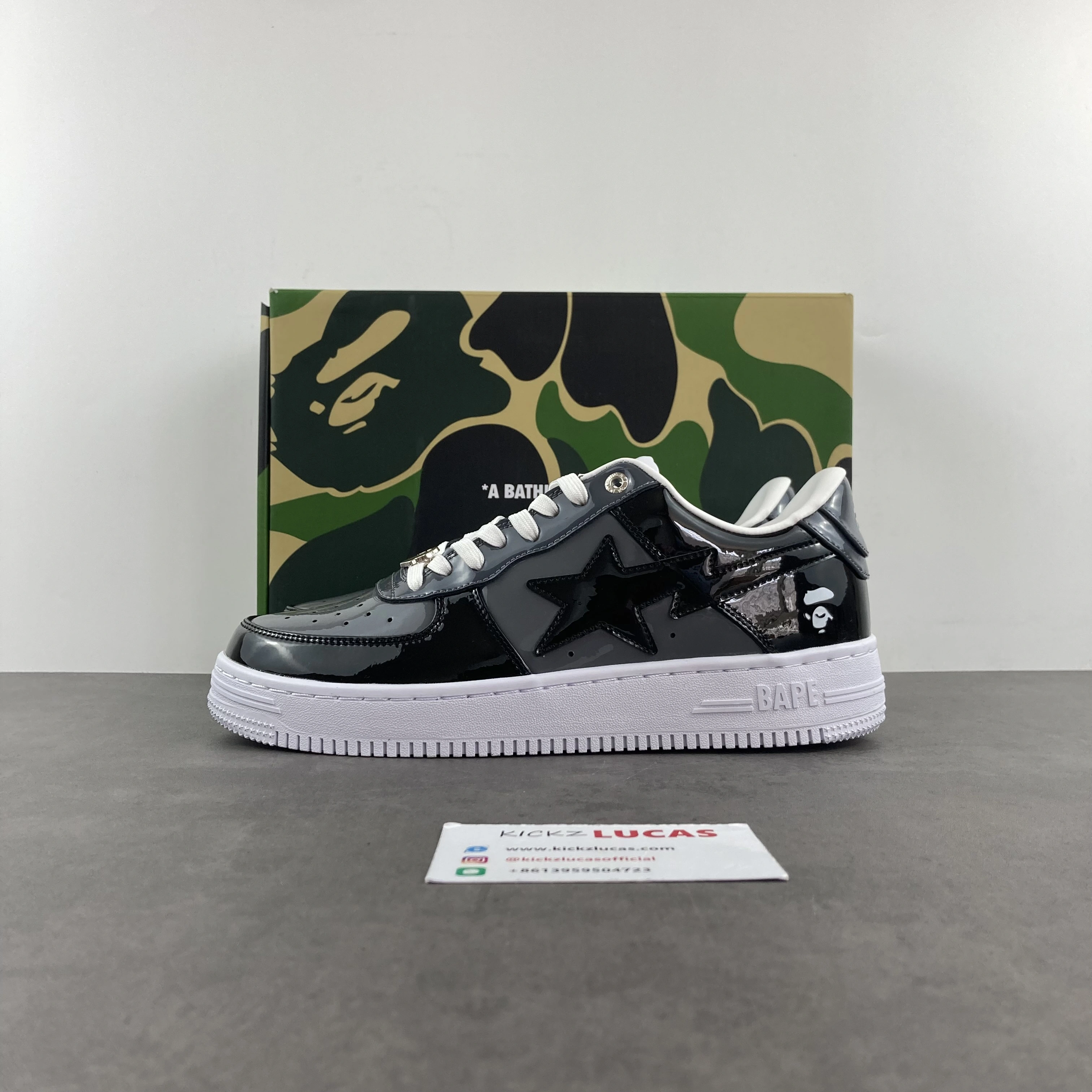 RelaxedFit A Bathing Ape Bape Sta Patent Leather Black Grey 666