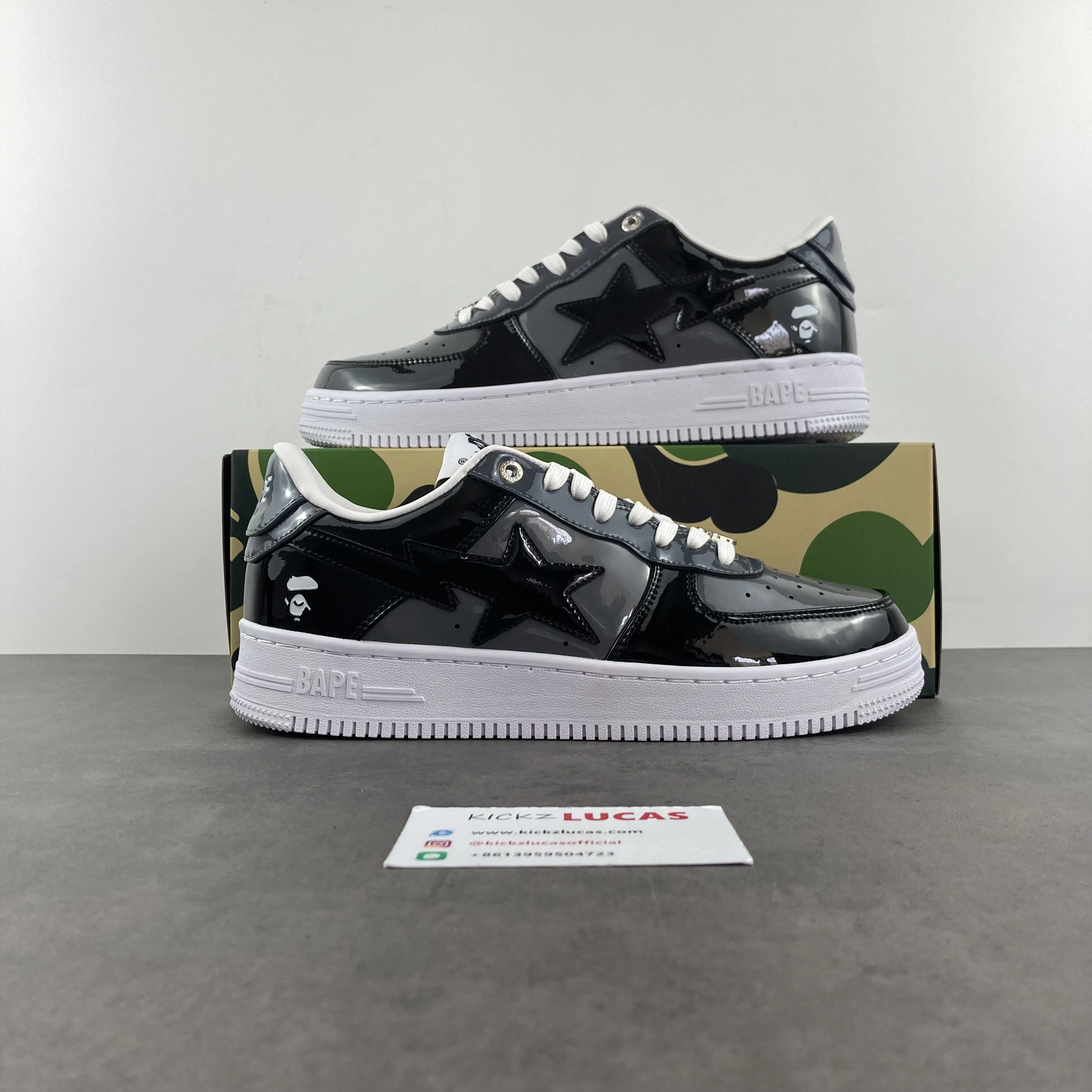 RelaxedFit A Bathing Ape Bape Sta Patent Leather Black Grey 666