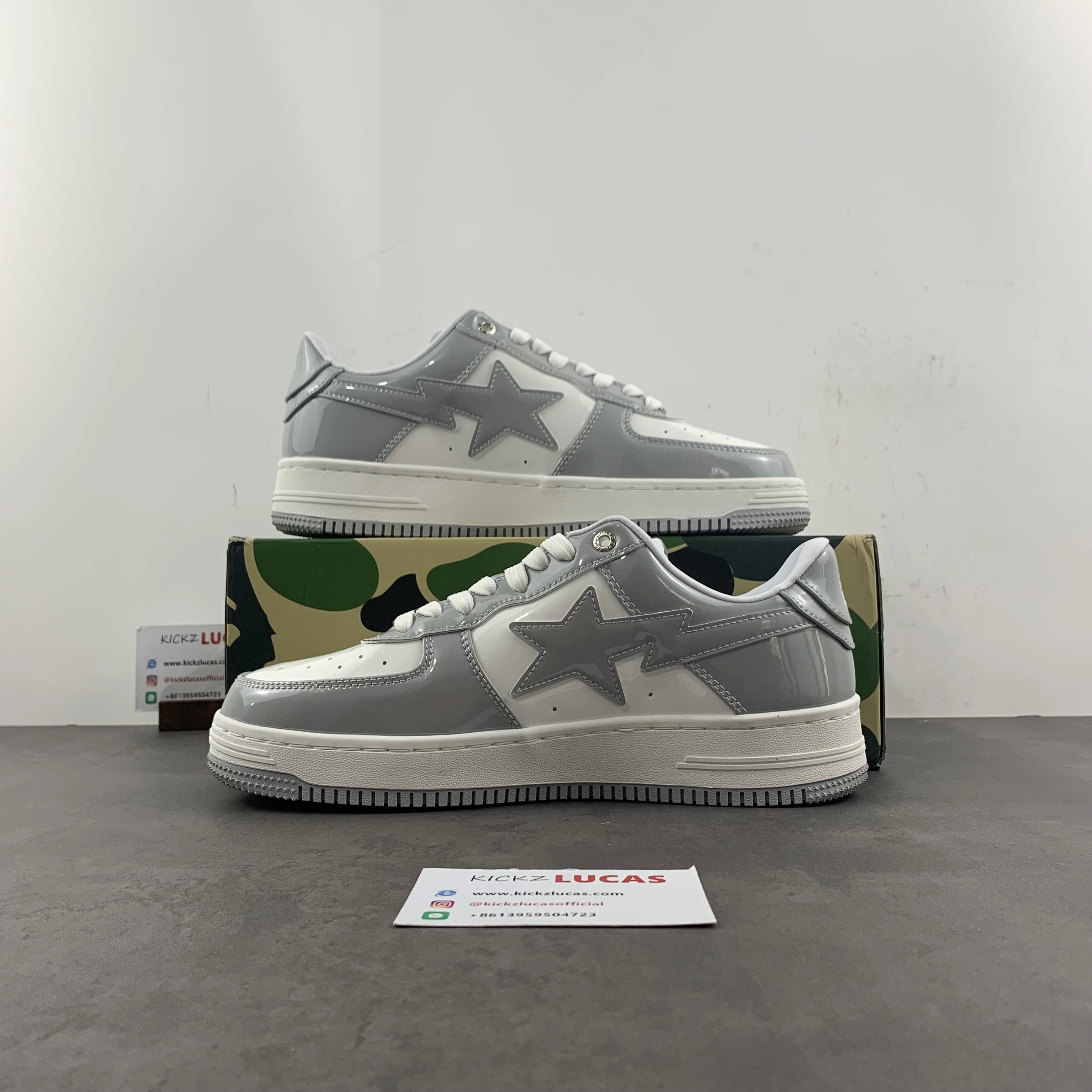 TechFriendly A Bathing Ape Bape Sta Patent Leather White Grey 1I70-291-021 1I70-191- 668