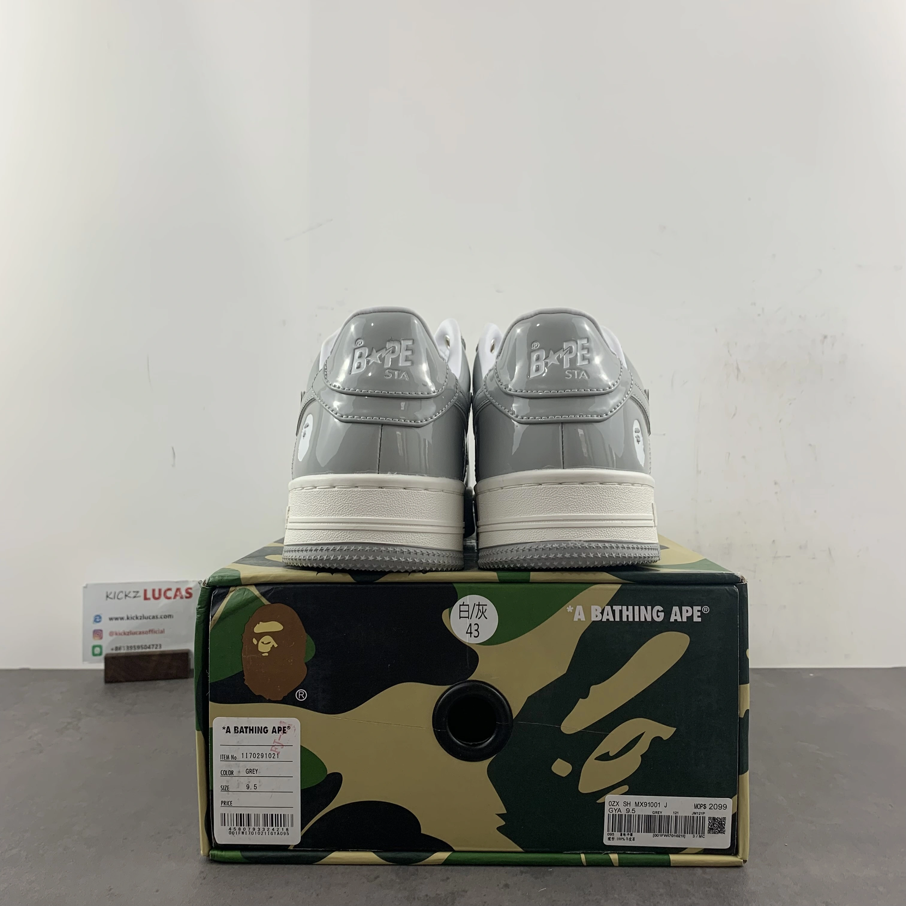 TechFriendly A Bathing Ape Bape Sta Patent Leather White Grey 1I70-291-021 1I70-191- 668