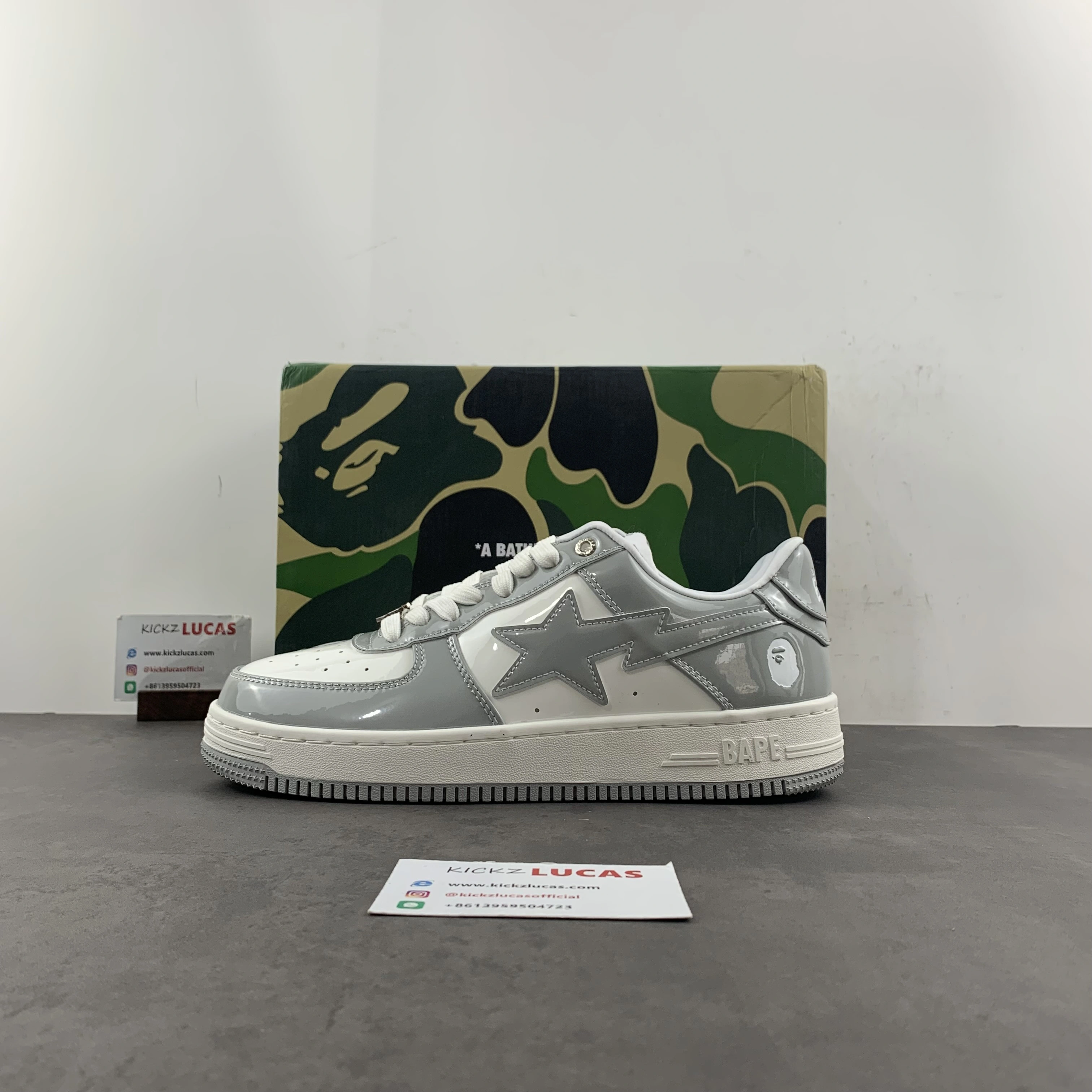 TechFriendly A Bathing Ape Bape Sta Patent Leather White Grey 1I70-291-021 1I70-191- 668