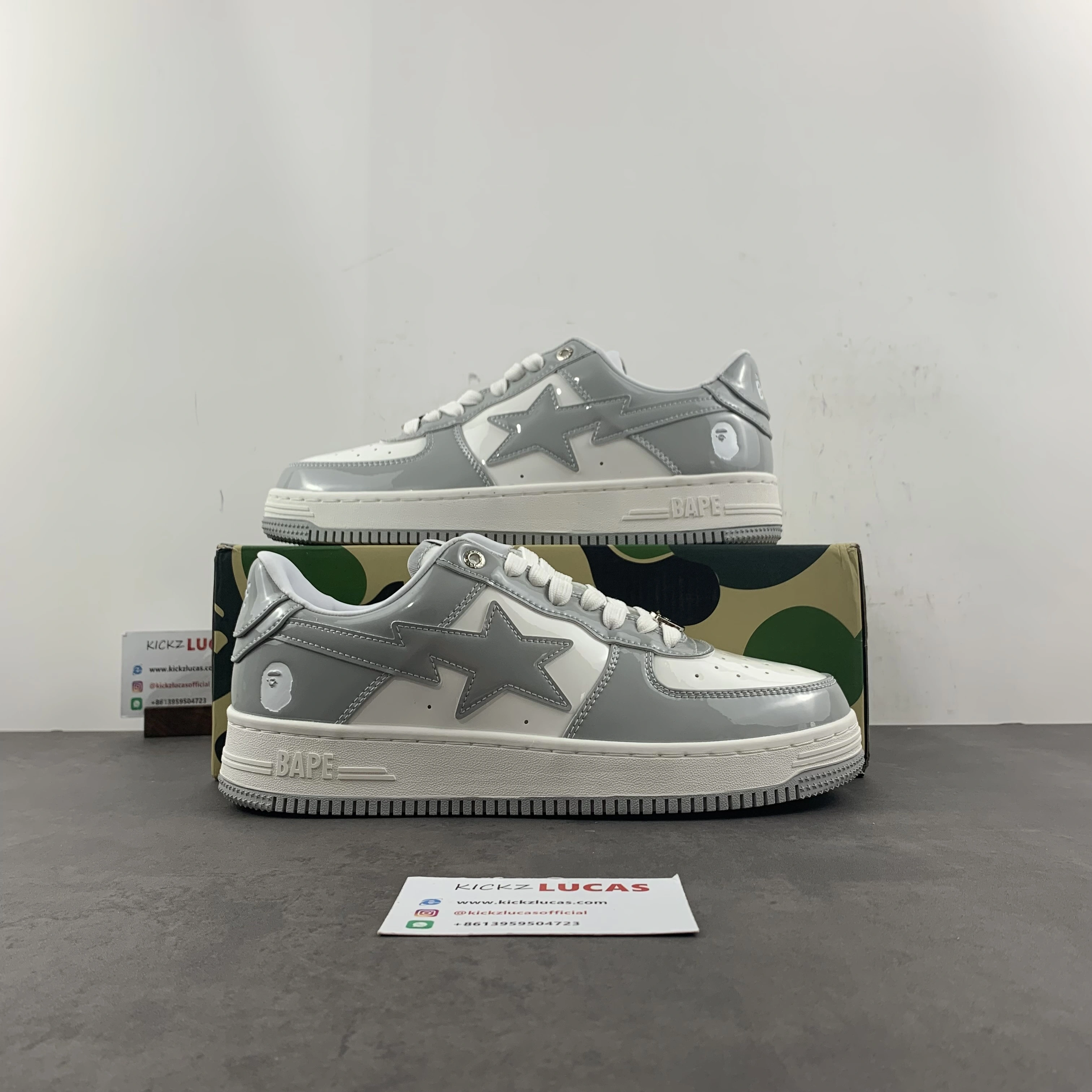 TechFriendly A Bathing Ape Bape Sta Patent Leather White Grey 1I70-291-021 1I70-191- 668