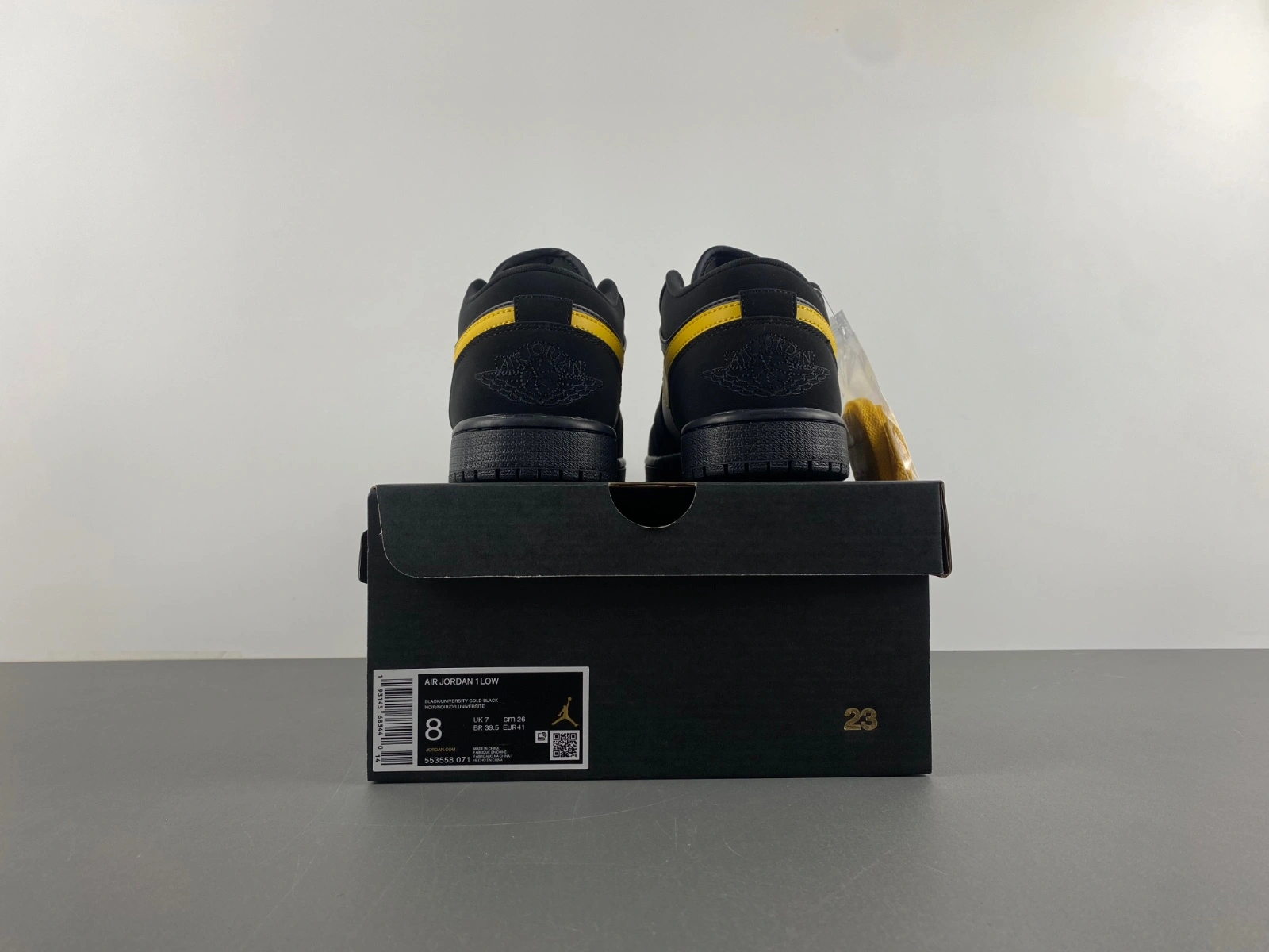 Neat Air Jordan 1 Low Black Gold Swoosh 553558- 1391