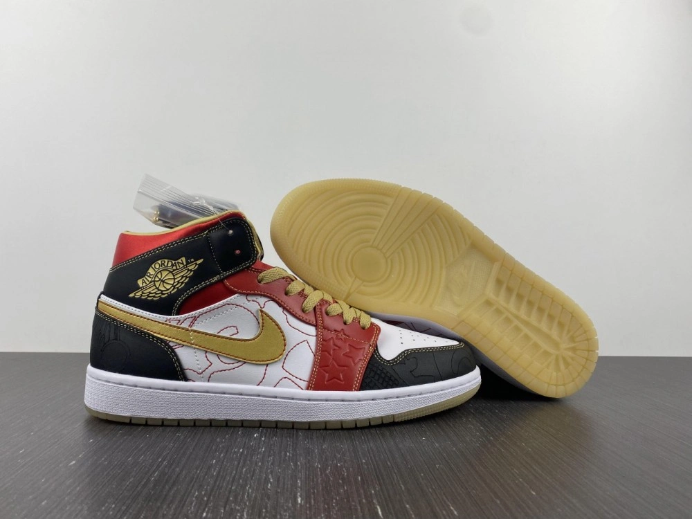 Chic Air Jordan 1 Mid XQ White Black Sport Red DV0576- 1628