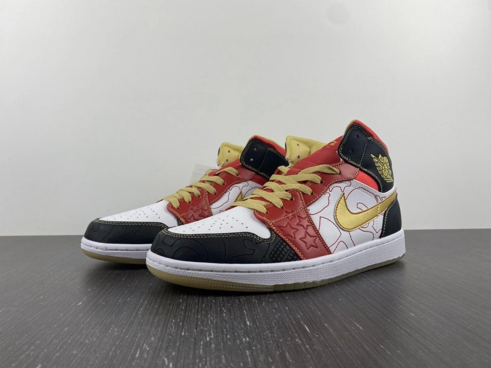 Chic Air Jordan 1 Mid XQ White Black Sport Red DV0576- 1628