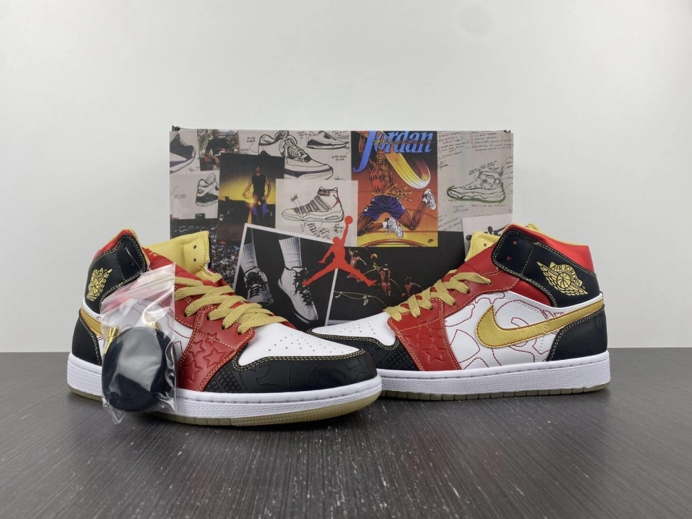 Chic Air Jordan 1 Mid XQ White Black Sport Red DV0576- 1628
