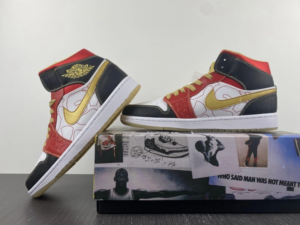Chic Air Jordan 1 Mid XQ White Black Sport Red DV0576- 1628