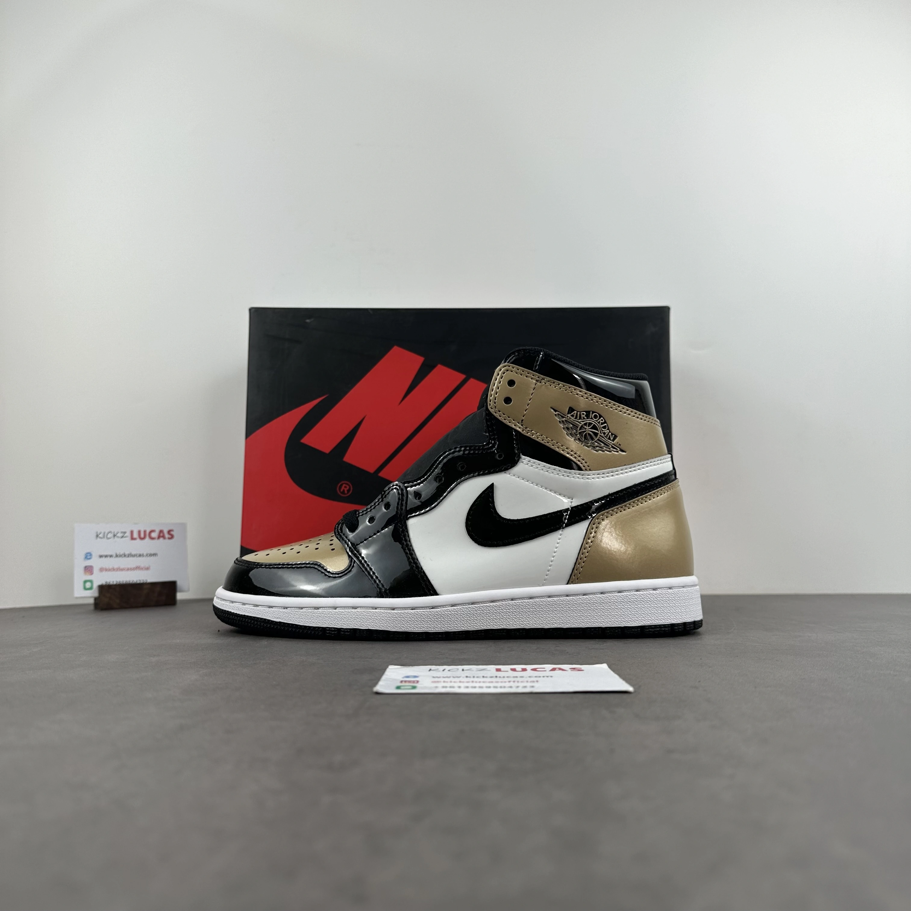 Neat Air Jordan 1 Retro High NRG Patent Gold Toe 861428- 1713
