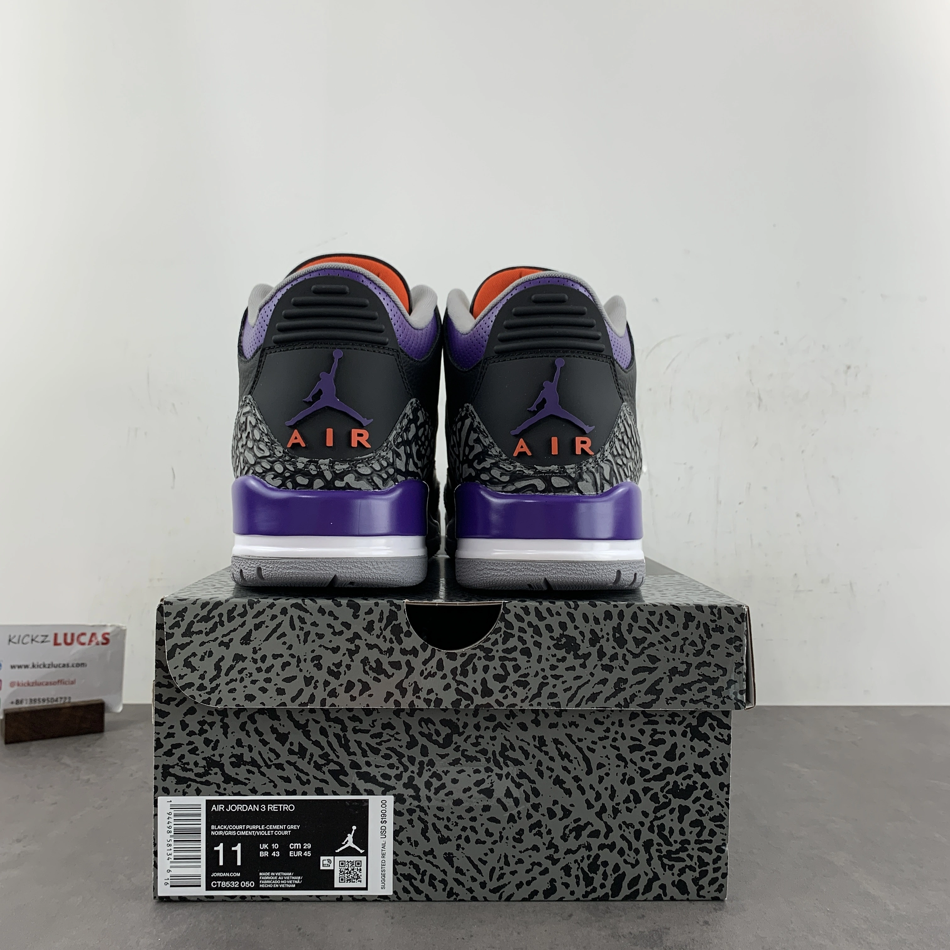Air Jordan 3 Retro Black Court Purple CT8532- Unisex 1887