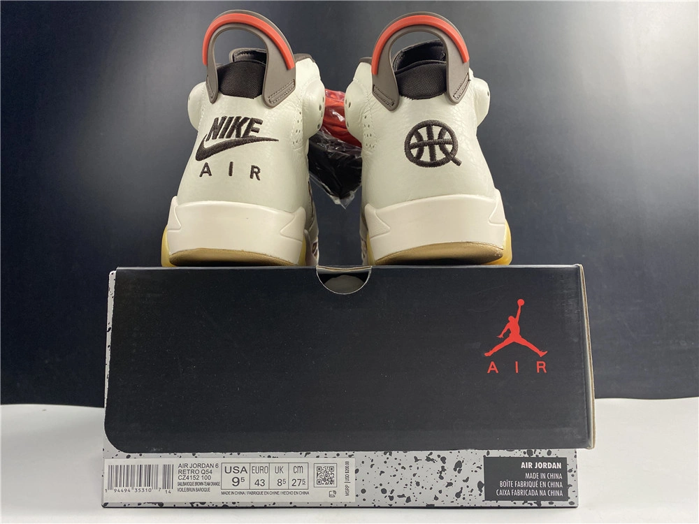 Air Jordan 6 Retro Quai 54 Sail Brown CZ4152- Stretchable 2140