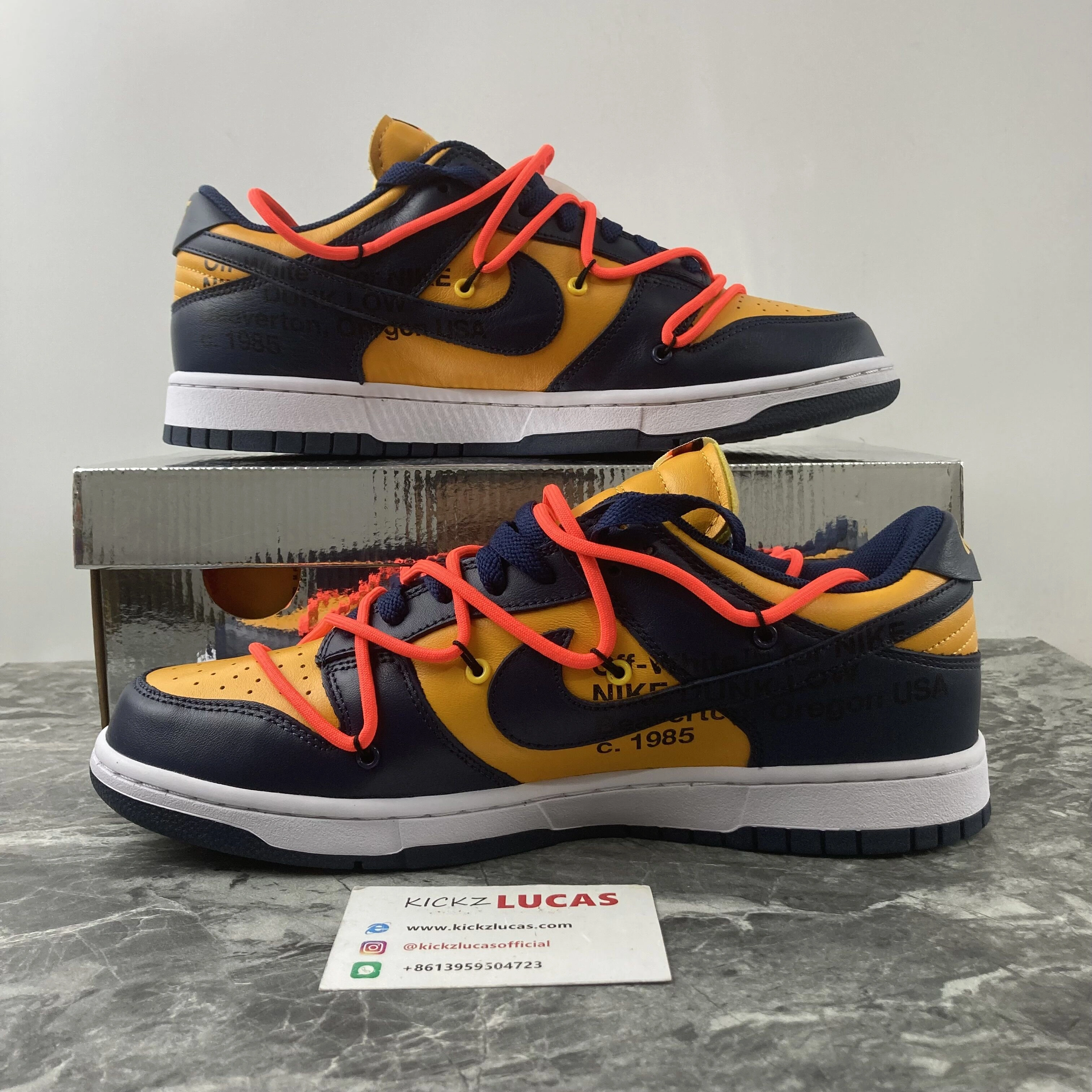 Trendsetting Dunk Low Off-White University Gold Midnight Navy CT0856- 367