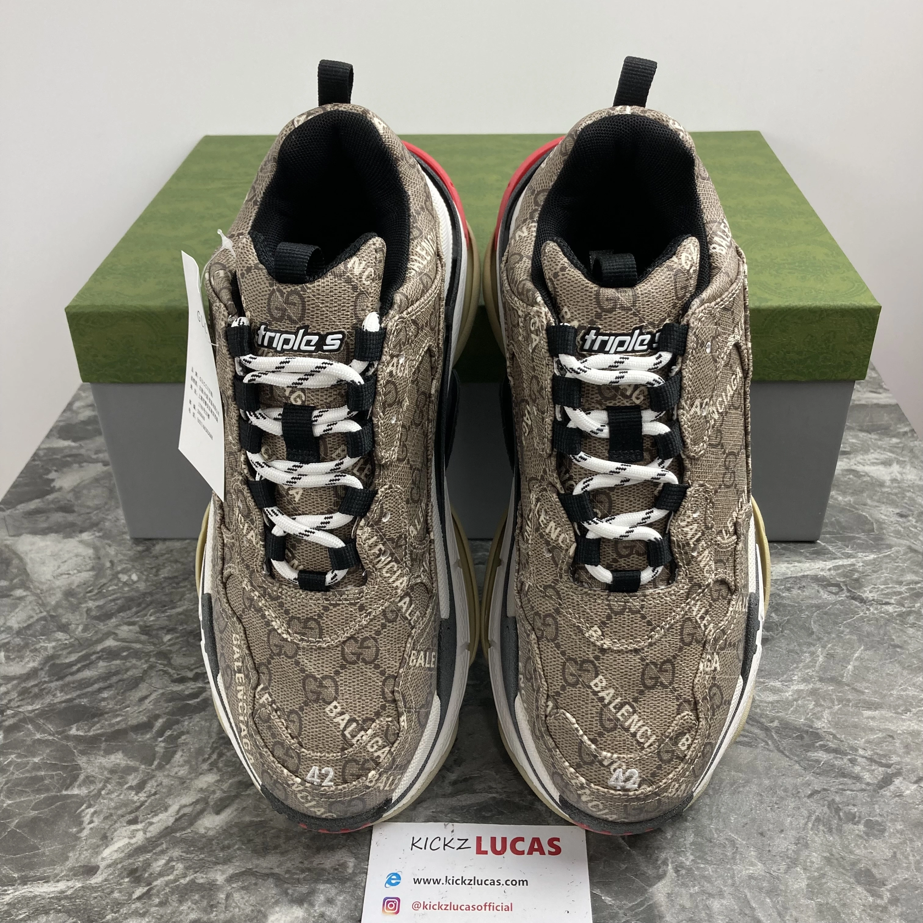 G*ucci x B*alenciaga The Hacker Project Triple S Beige 681066ULZ10 Neat 3471