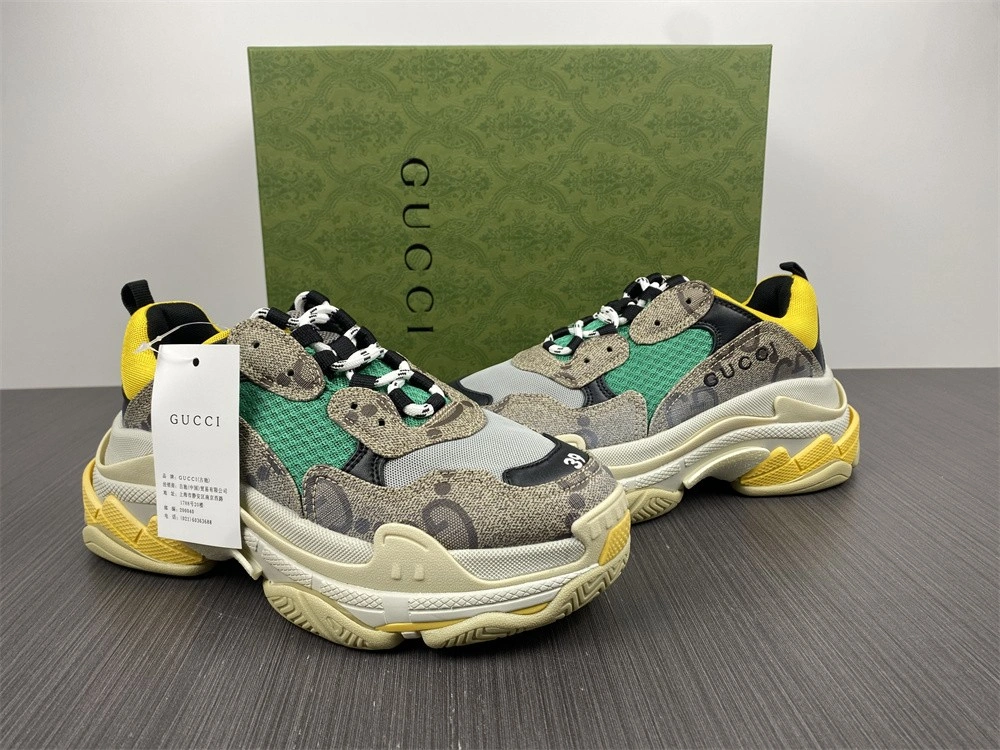 SunProtective G*ucci x B*alenciaga The Hacker Project Triple S Beige Green Yellow 681067UMO20 3472