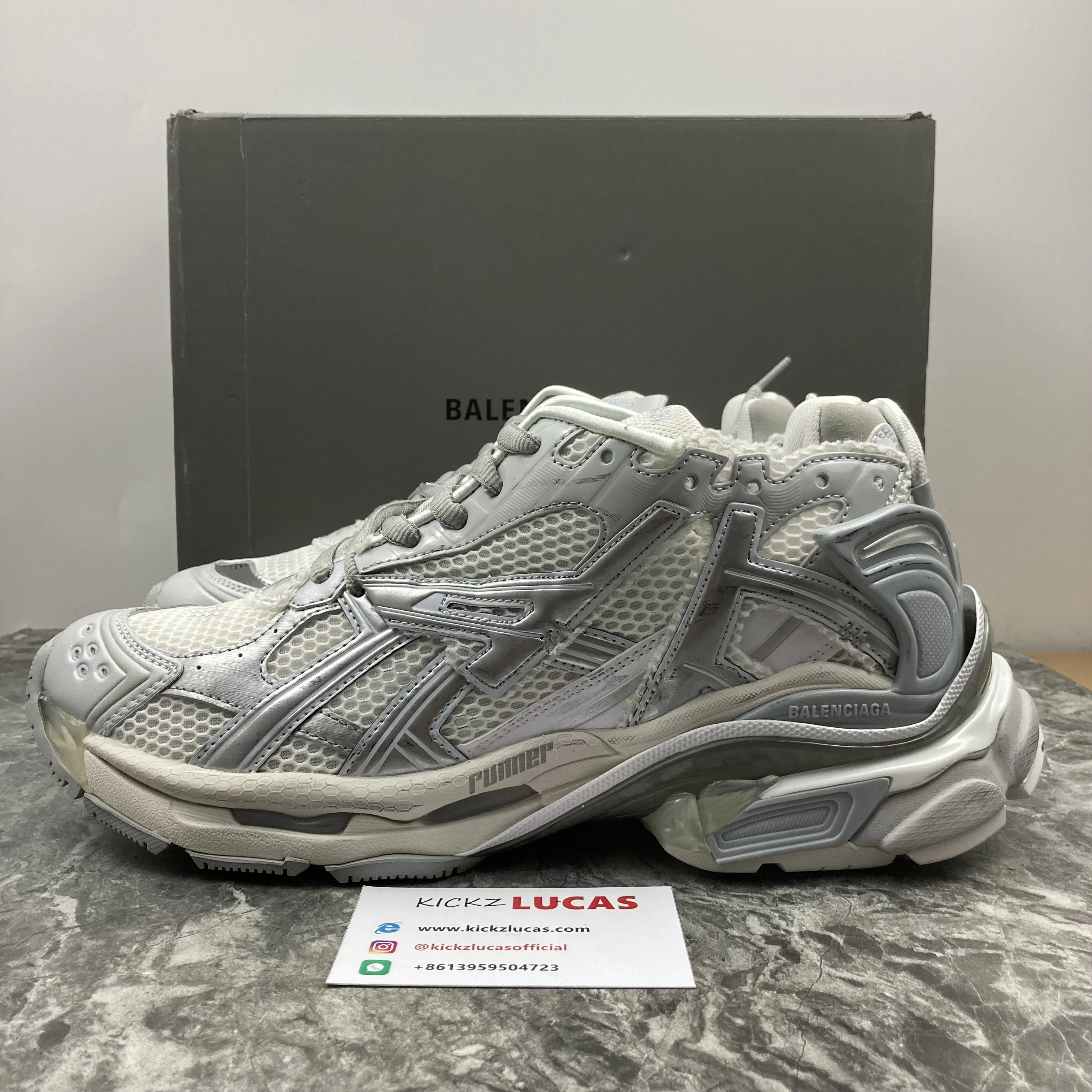 TravelReady Men Women B*alenciaga Runner White Grey Silver 677402W3RBL 4556