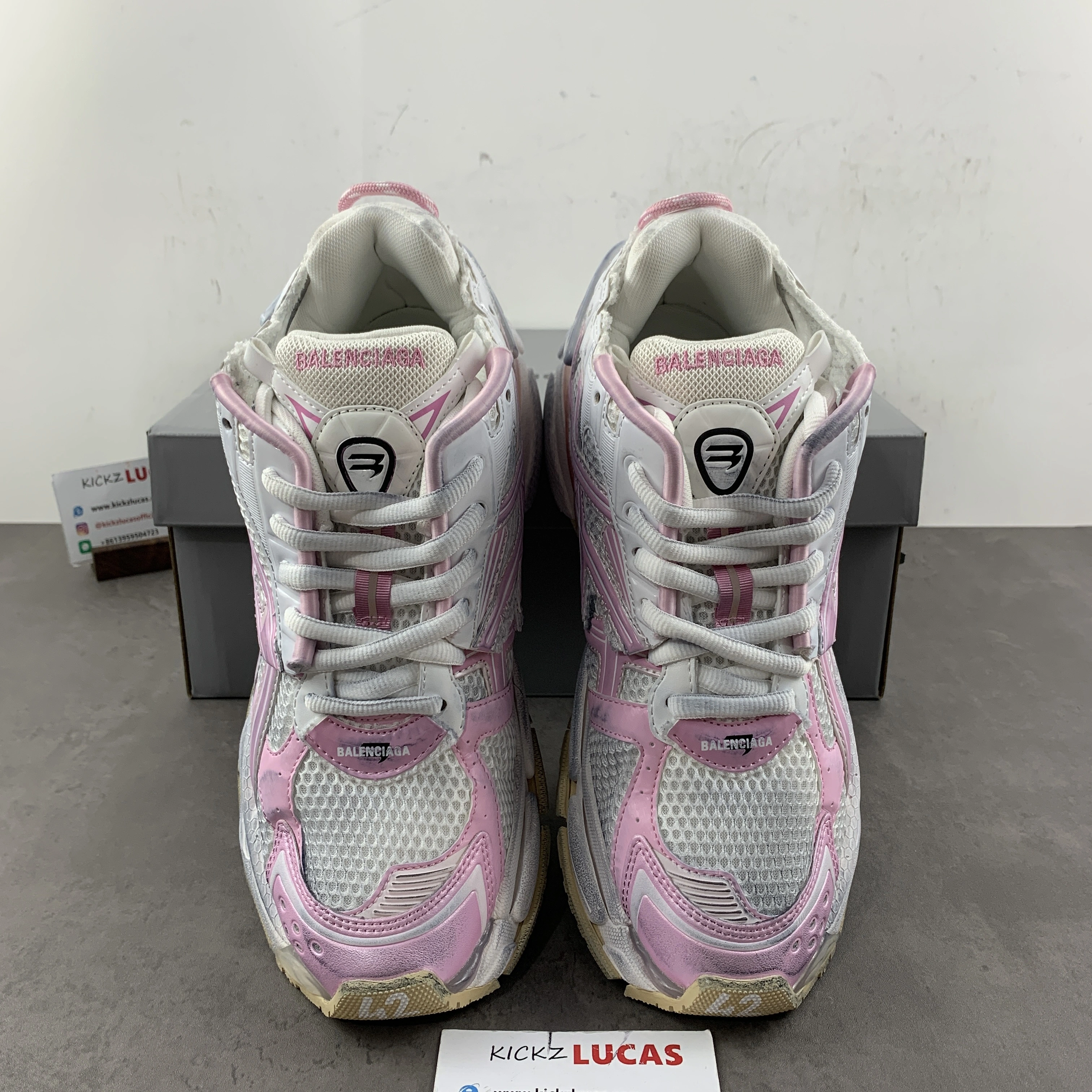 Men Women B*lenciaga Runner Pink White MK220927- Stylish 4579