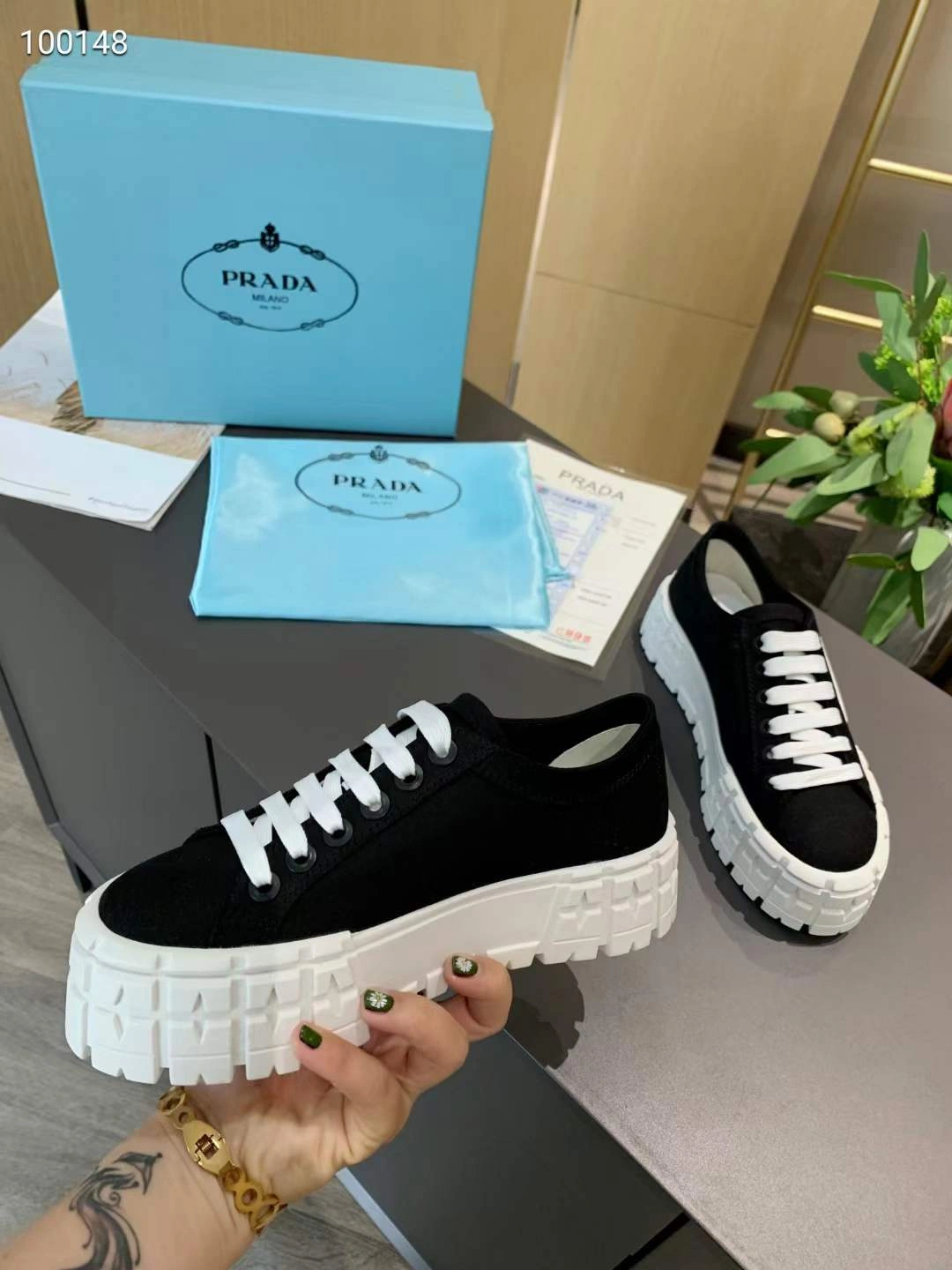 Comfortable Women P*rada Top Sneaker 6592