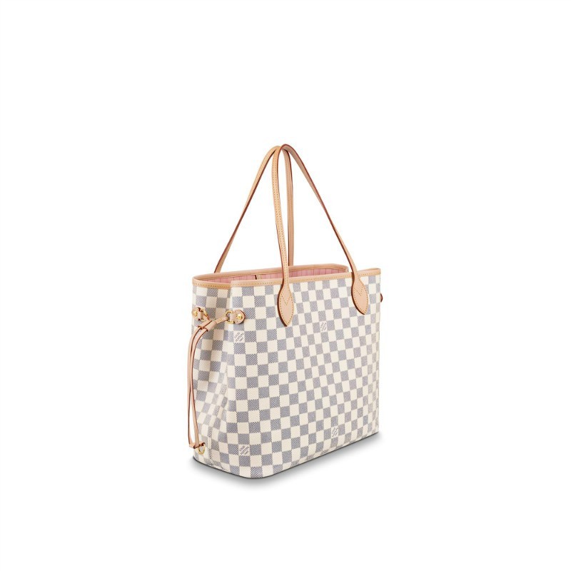 Lvlenka Louis Vuitton N41605 Neverfull MM Rose Ballerine Damier Azur Canvas