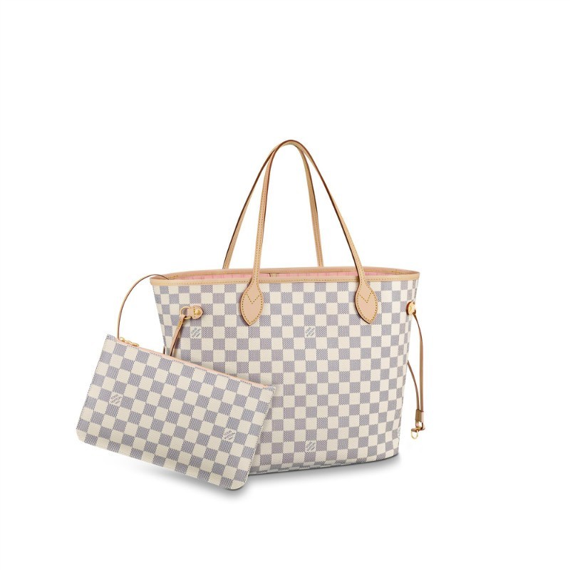 Lvlenka Louis Vuitton N41605 Neverfull MM Rose Ballerine Damier Azur Canvas