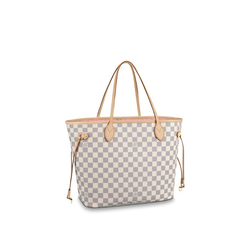 Lvlenka Louis Vuitton N41605 Neverfull MM Rose Ballerine Damier Azur Canvas