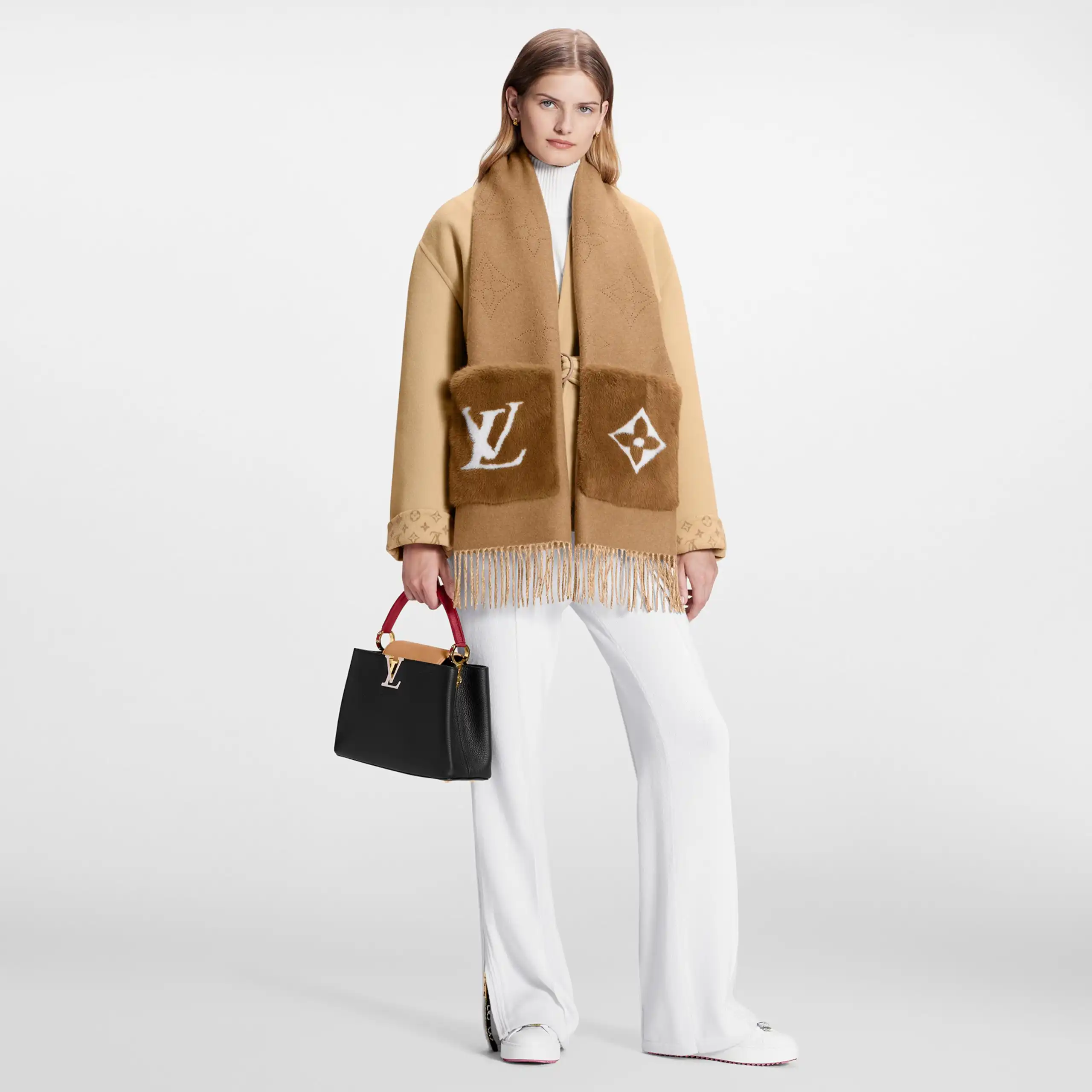 Cheap Louis Vuitton M77736 LV Cosy Mink Fur Collection Beige Scarf