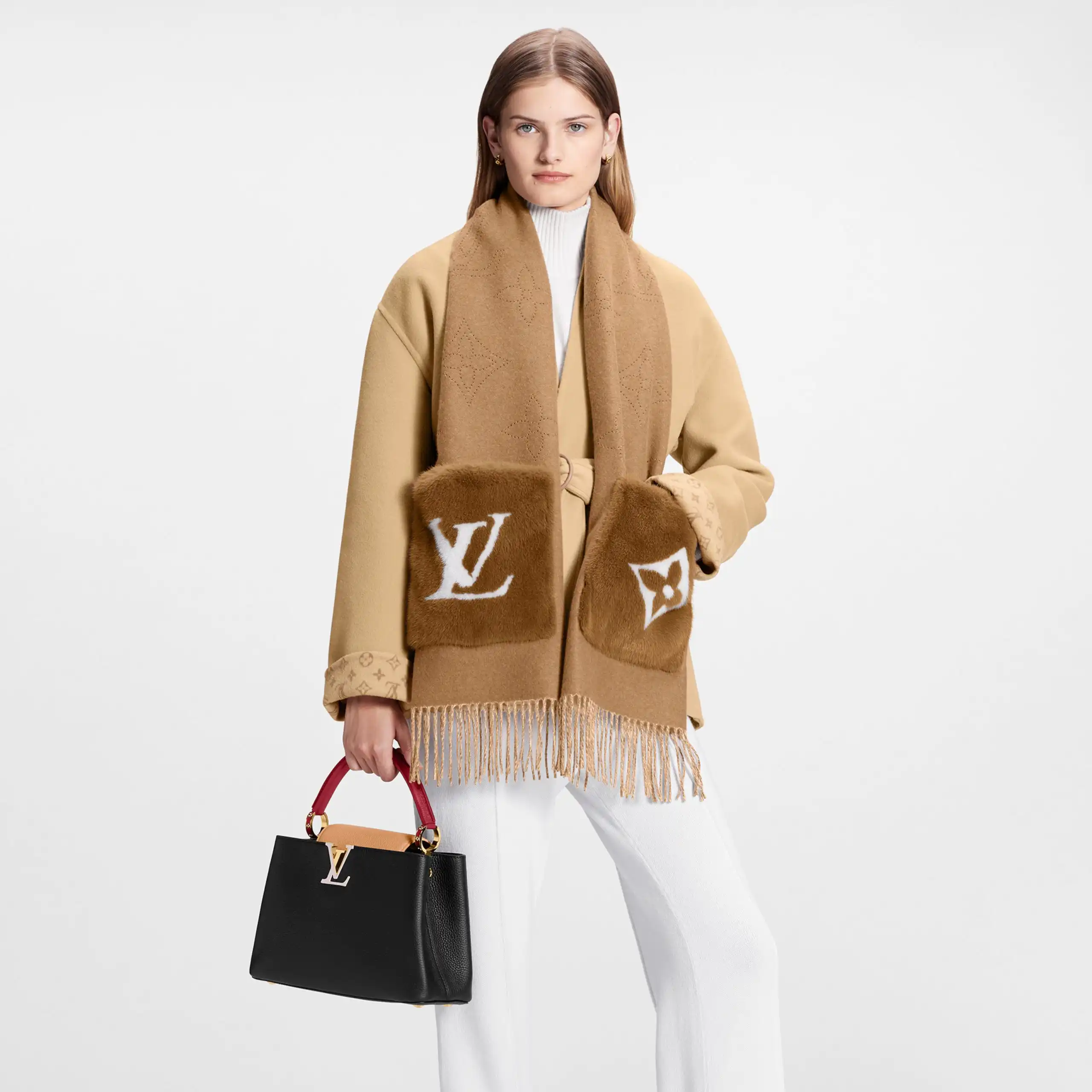 Cheap Louis Vuitton M77736 LV Cosy Mink Fur Collection Beige Scarf