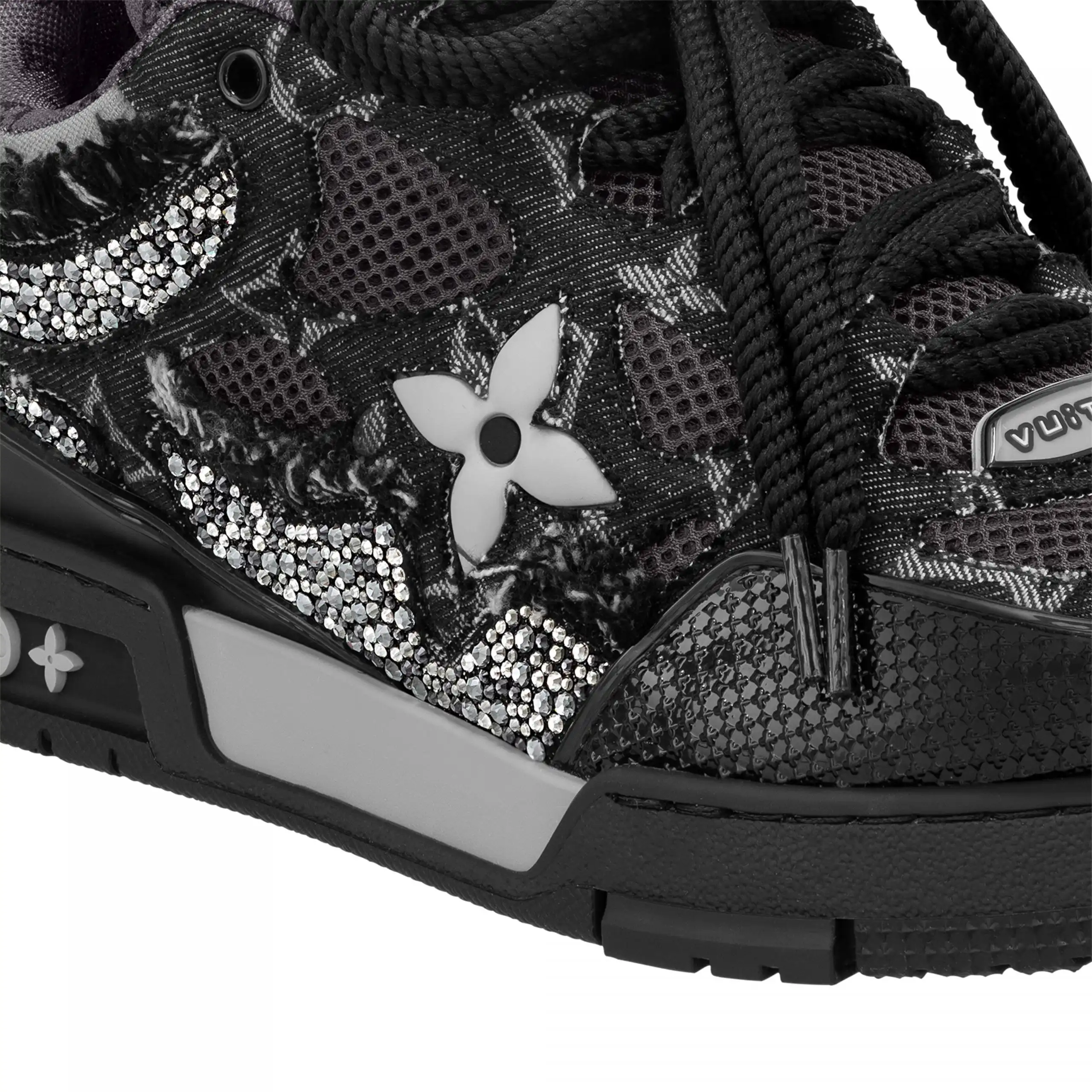 Affordable Louis Vuitton LV Skate Sneaker Swarovski Crystals Monogram Denim Black 1ABMHZ