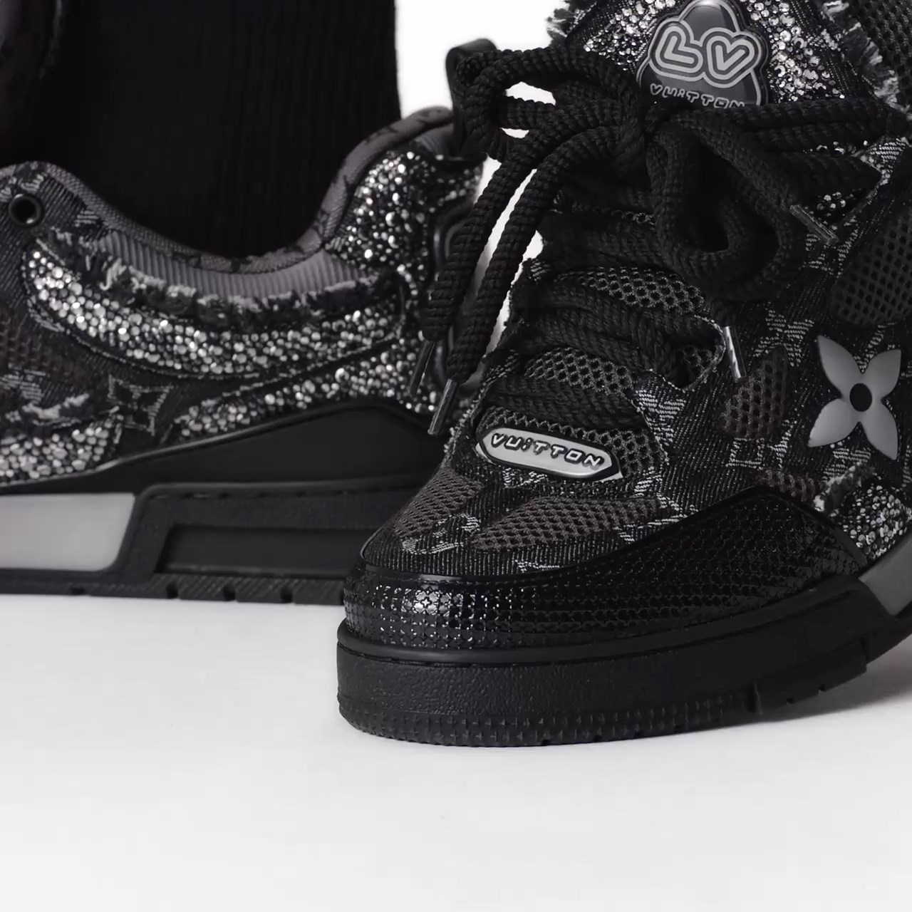 Lvlenka Louis Vuitton LV Skate Sneaker Swarovski Crystals Monogram Denim Black 1ABMHZ