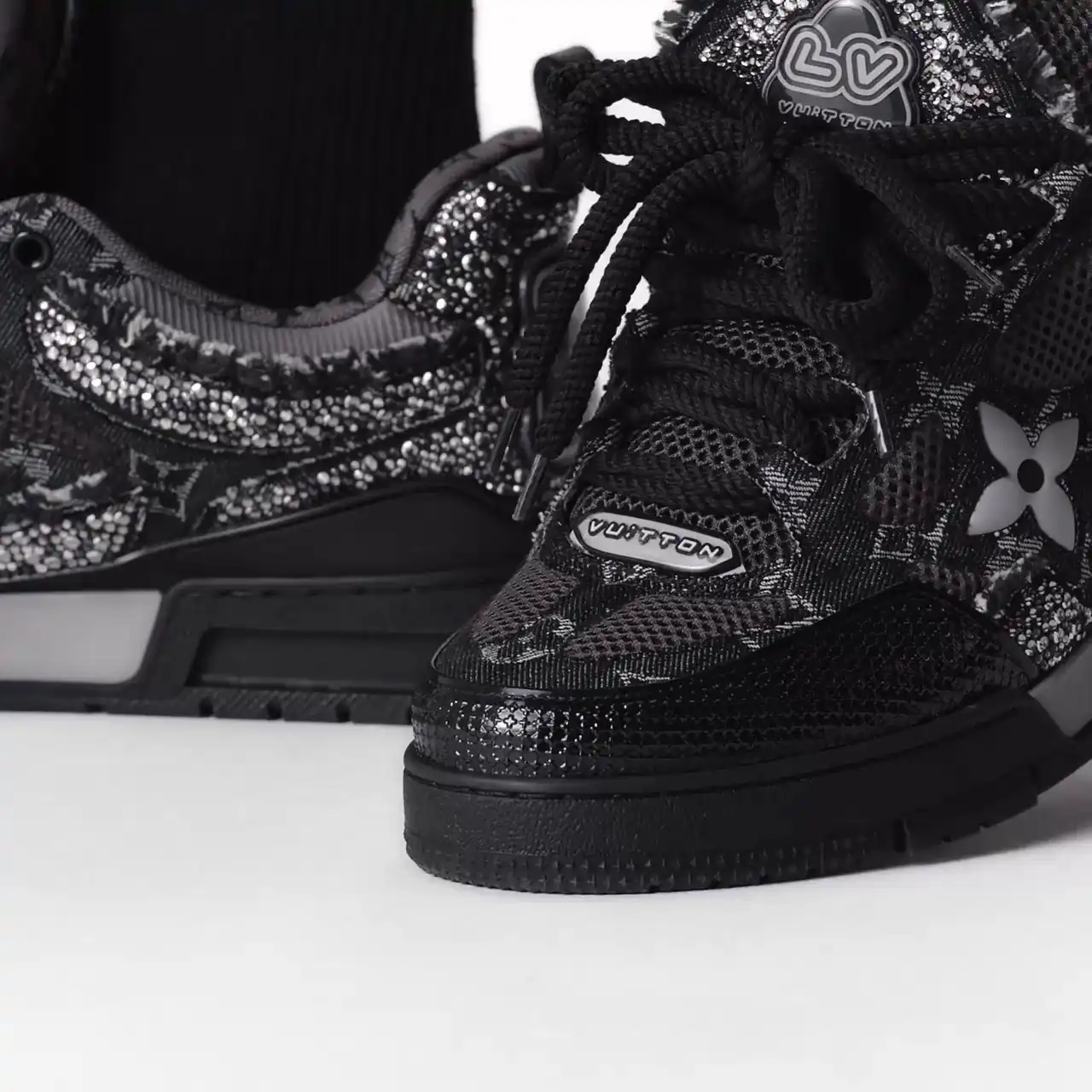 Affordable Louis Vuitton LV Skate Sneaker Swarovski Crystals Monogram Denim Black 1ABMHZ