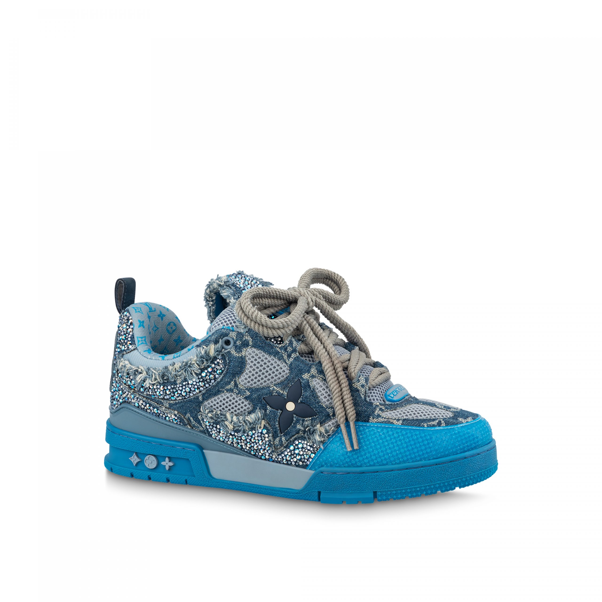 Lvlenka Louis Vuitton LV Skate Sneaker Swarovski Crystals Monogram Denim Blue 1ABMHF