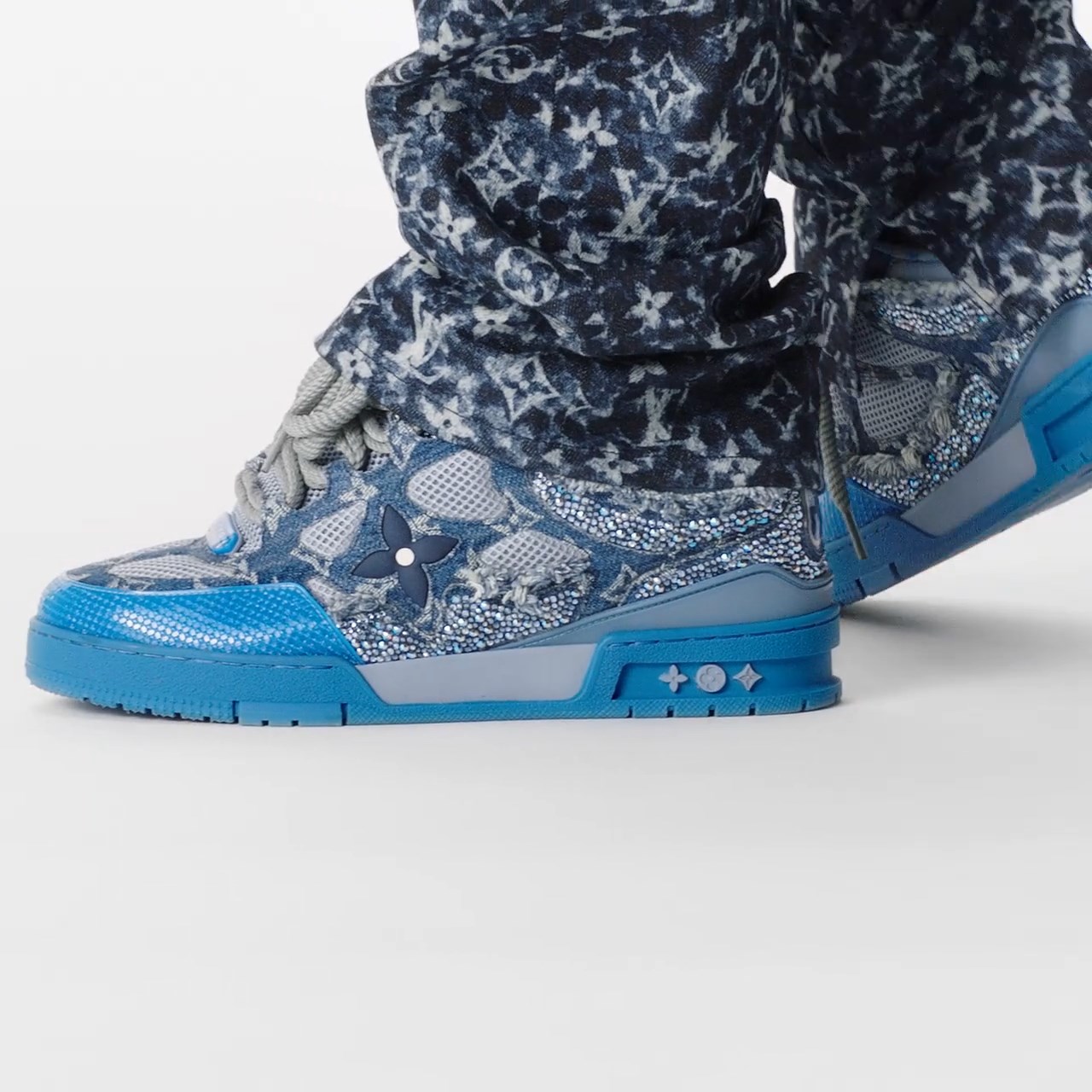 Lvlenka Louis Vuitton LV Skate Sneaker Swarovski Crystals Monogram Denim Blue 1ABMHF