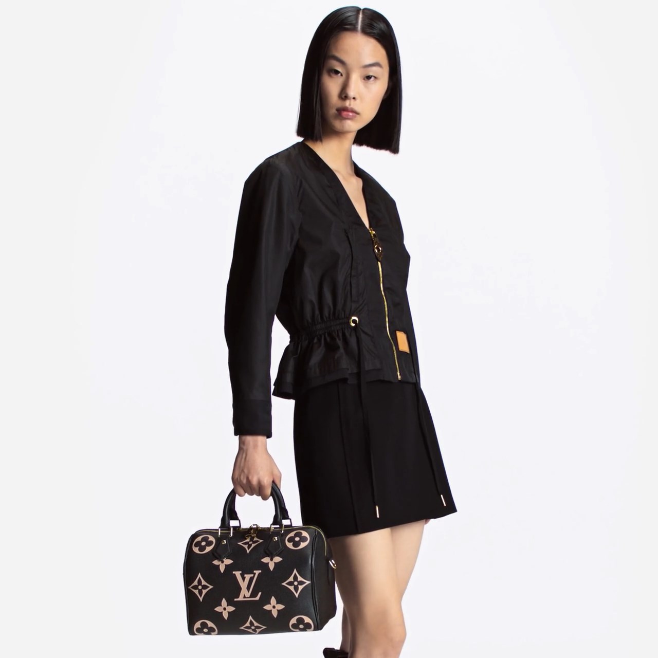 Lvlenka Louis Vuitton M58947 Speedy Bandoulière 25 Bicolor Monogram Empreinte Leather Black Beige