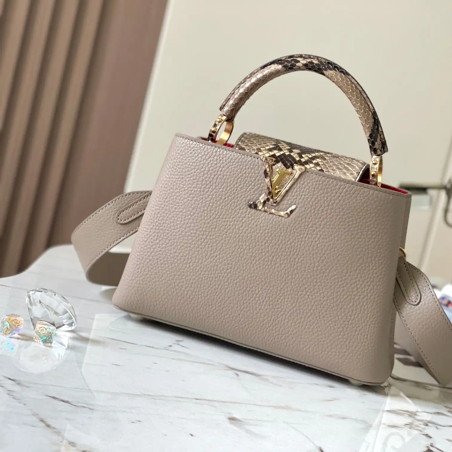 Affordable Louis Vuitton N82068 Capucines BB Steeple Gray